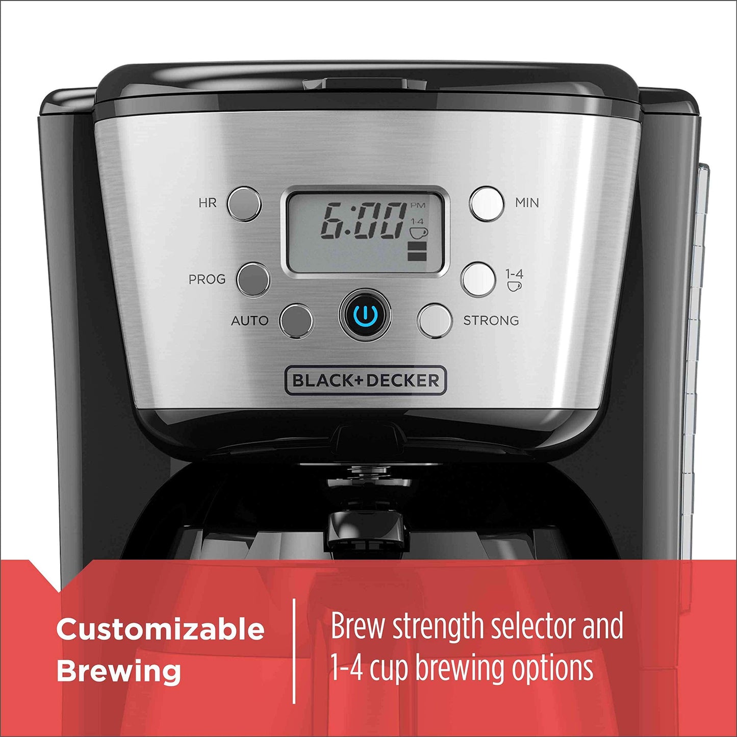 Black+Decker Thermal Coffee Maker, 12 Cup, Programmable, Digital Controls, Black And Silver, CM2036SC