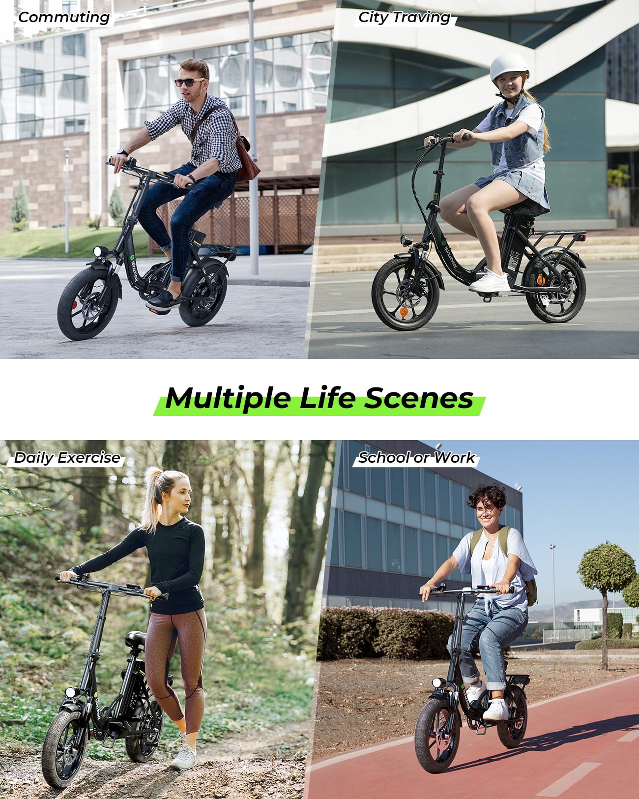 isinwheel U4 16" Folding E Bike for Adults Electric Bike with Suspension, 10.4Ah Battery, 500W Motor, 19mph Top Speed, Step Through Adult Electric Bicycles, Mini Commute Ebike for Adults and Teens
