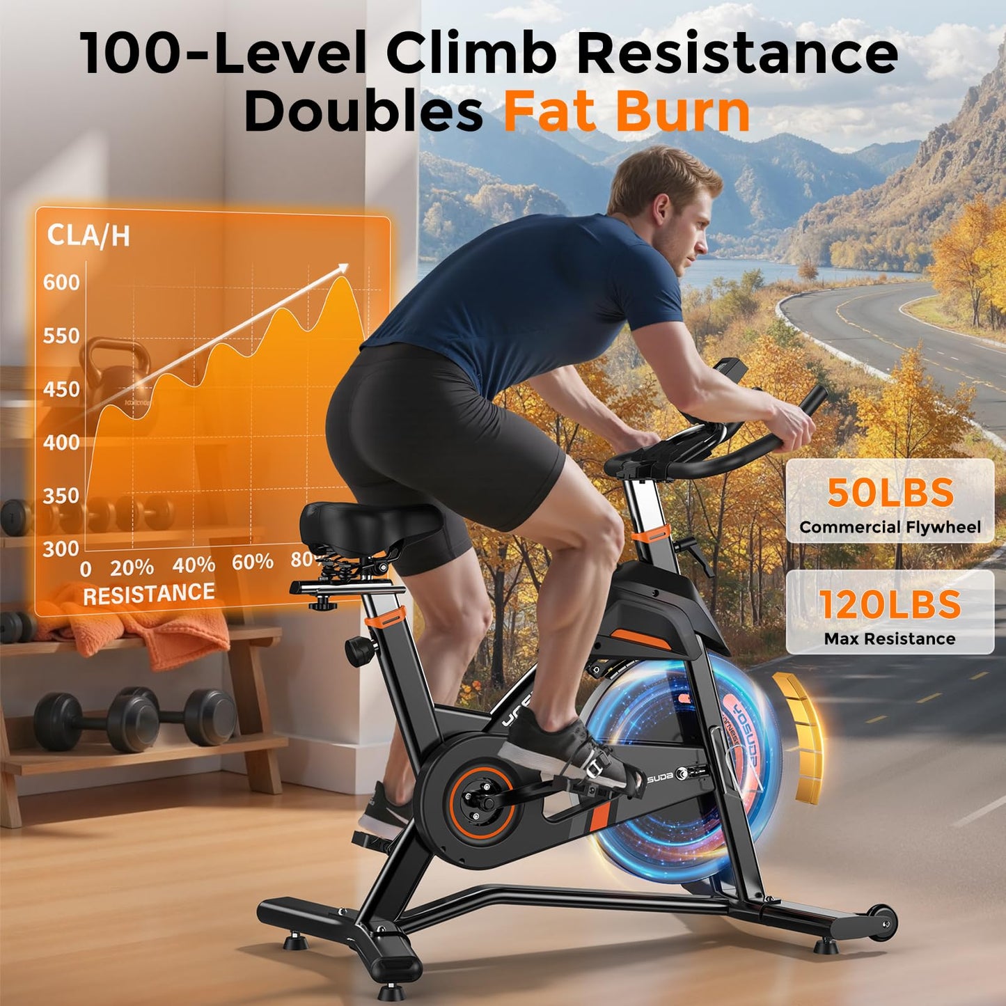 YOSUDA Magnetic Exercise Bike,Stationary Bikes for Home with Exclusive App, 400 lbs Weight Capacity & 50 lbs Flywheel, Indoor Cycling Bike with Tablet Holder & Adjustable Seat and Handlebars