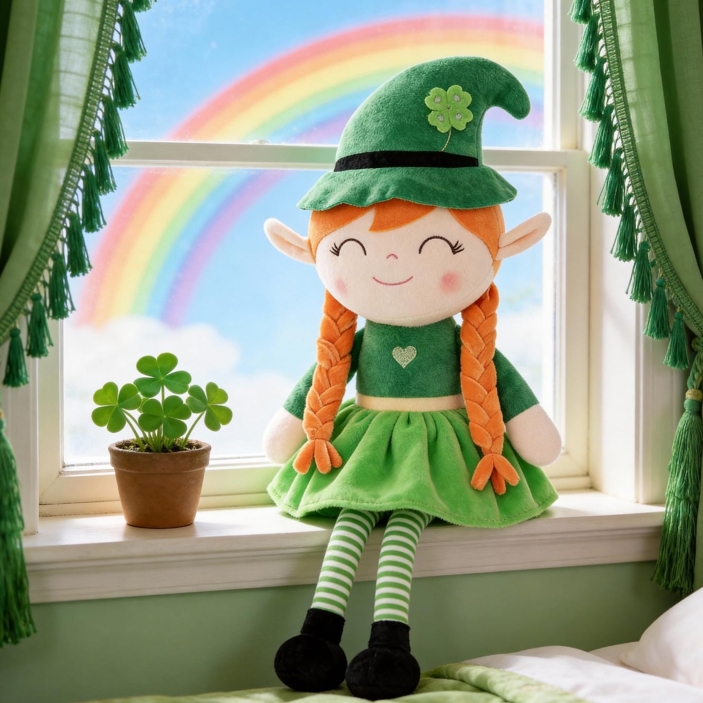 Gloveleya Plush Dolls Saint Patrick's Day Gifts Soft Blessings Doll Shamrock Wishes Plush Leprechaun Baby Girl Gifts