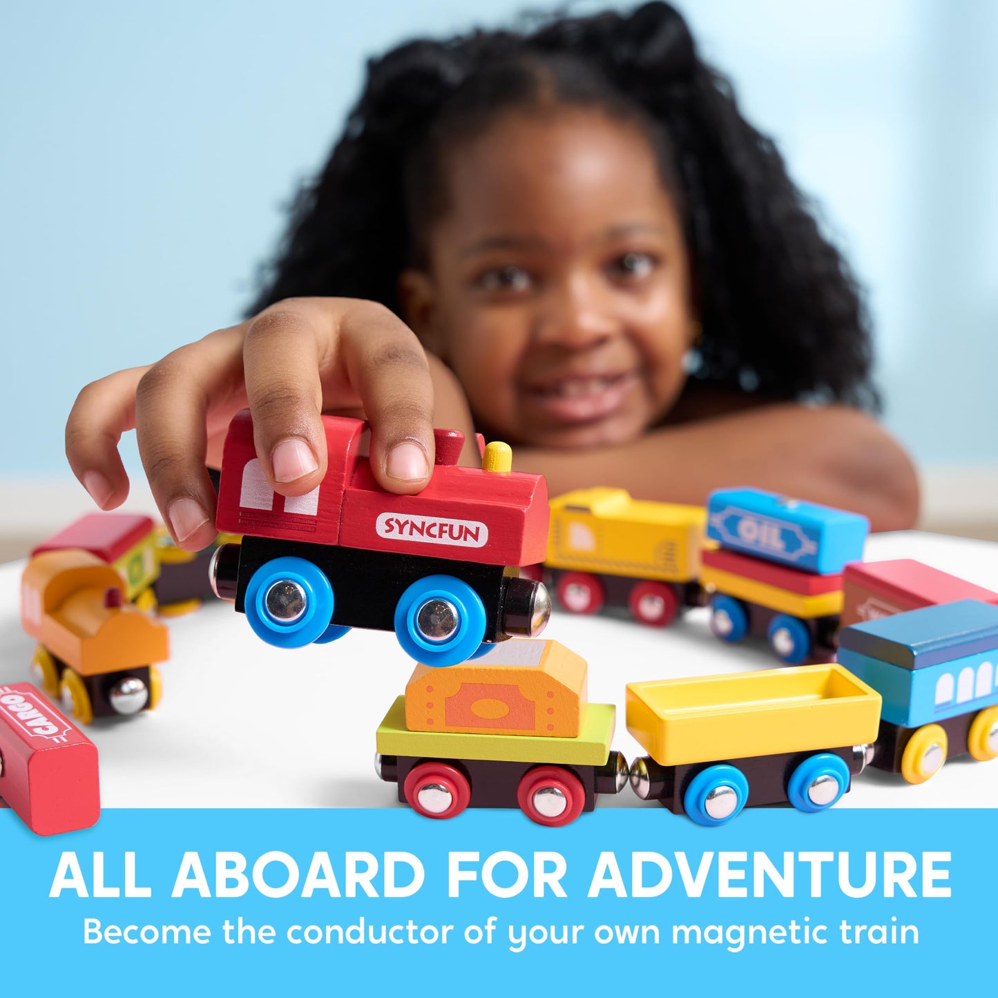 Montessori Wooden Train Toy Set for Kids, 12PCS Magnetic Train Cars with Storage Gift Box, STEM Educational Toy for Boys & Girls, Ages 2-8 Years, Easter Birthday Party Gift