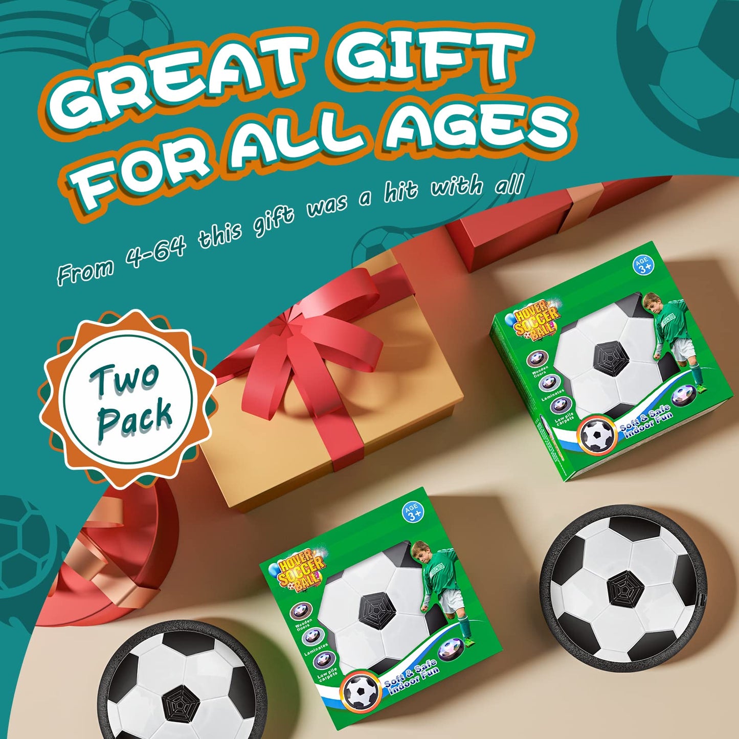 Ocditikl 2 Pack Hover Soccer Ball with 8 Pcs Batteries, Air Floating Soccer Toy with LED Lights & Foam Bumper, Indoor Games for Kids 4-8-12, Birthday Toys for 3 4 5 6 7 8 9 Year Old Boys Girls