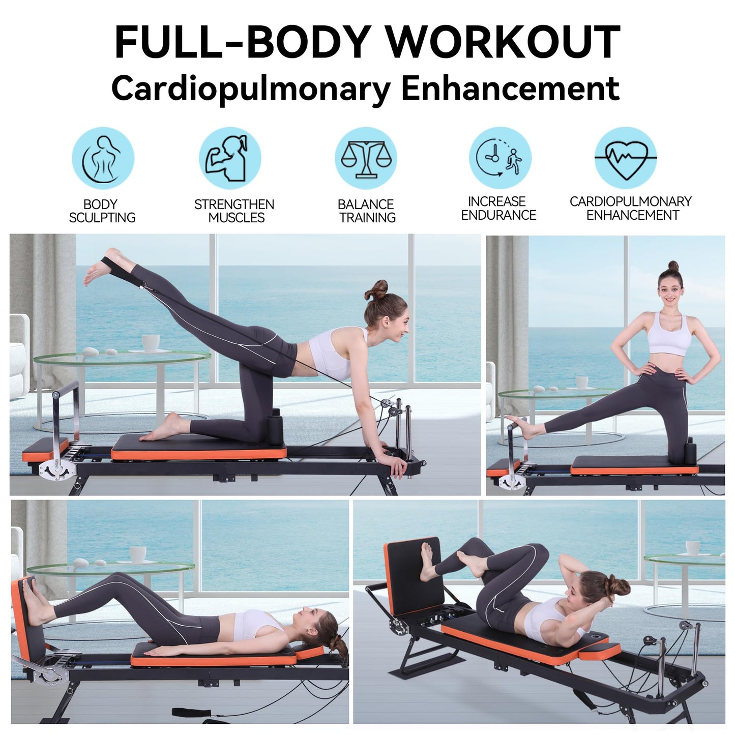 Pilates Reformer,Dpiolrcag Foldable Pilates Machine & Equipment for Home Use and Gym Workout with Jump Board, Suitable for Advanced and Beginners Users, Up to 250 lbs Weight Capacity