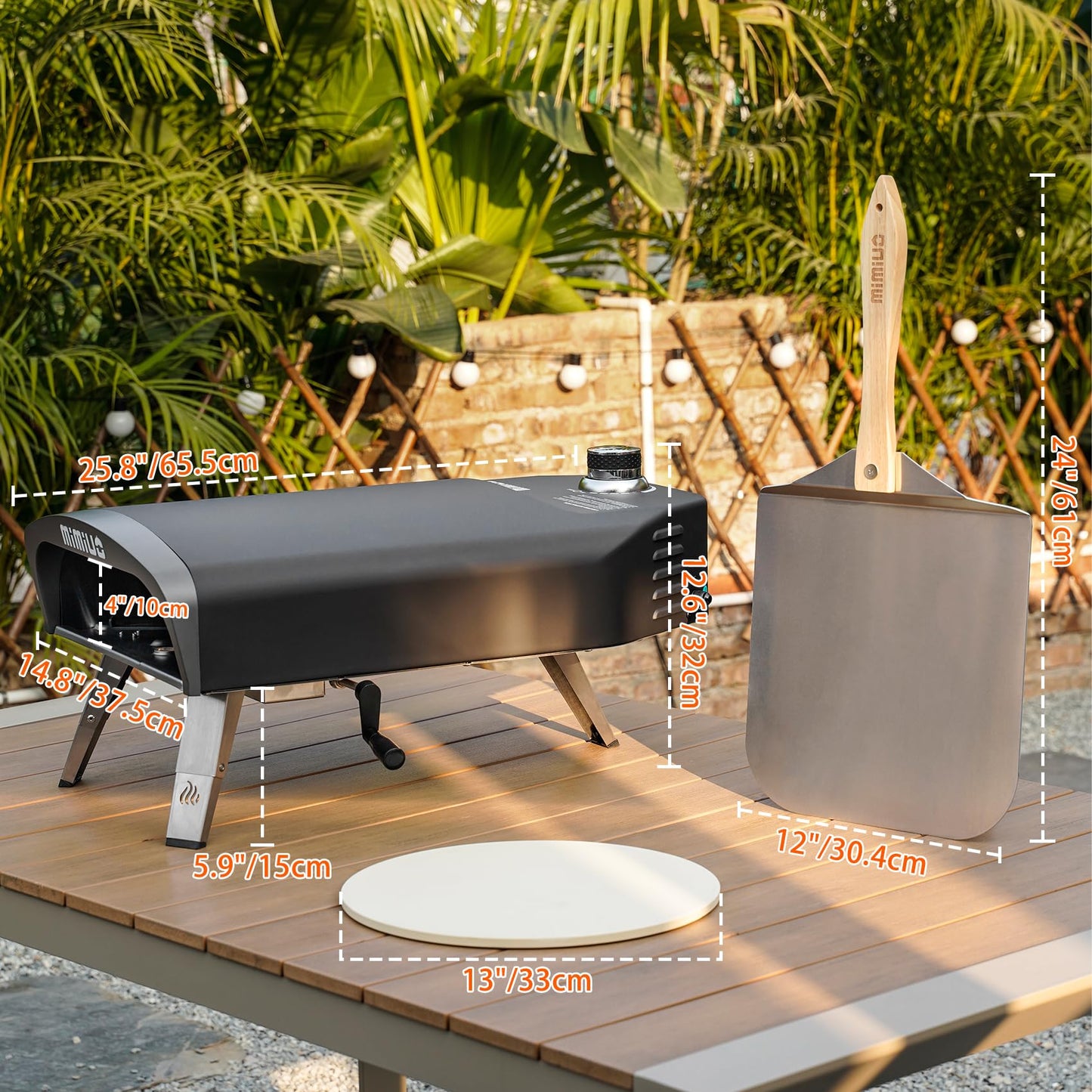 Mimiuo Outdoor Gas Pizza Oven Portable Propane Pizza Grilling Stove with Manual Rotation System, Oven Cover, Pizza Stone and Pizza Peel