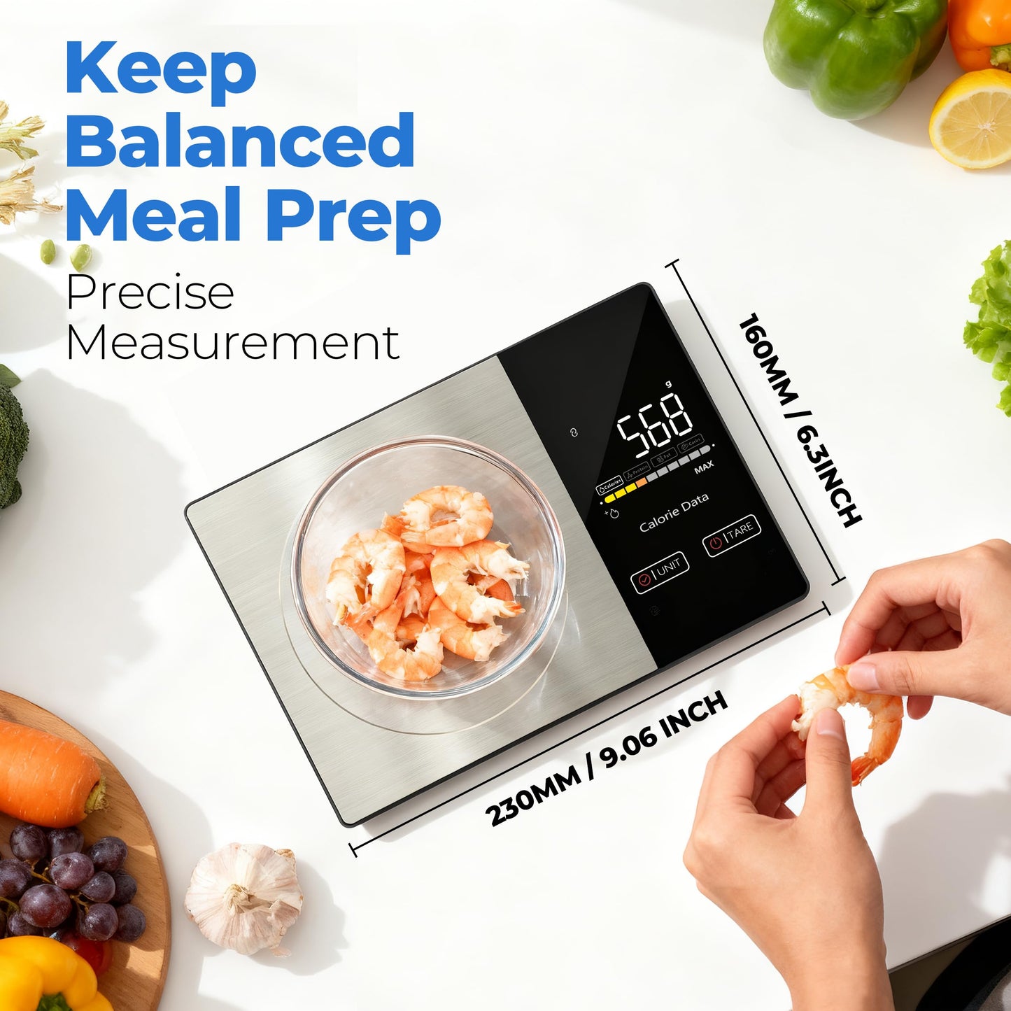 WARMKEY Smart Nutrition Food Scale - Digital Kitchen Scale with Nutritional Calculator App,Tare Function,Track Calories &19 Nutrients,11lb/5kg, Grams/Ounces,Stainless Steel for Weight Loss&Diet