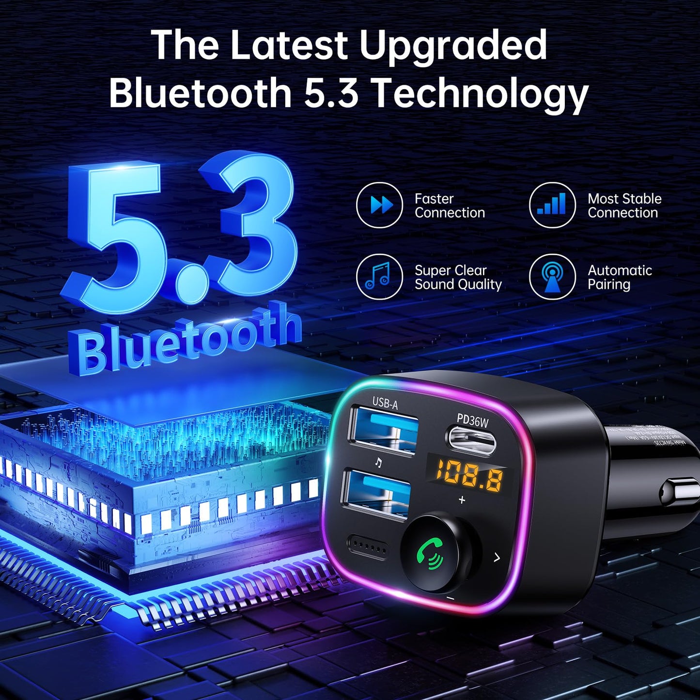 Syncwire Bluetooth FM Transmitter and Tire Inflator Portable Air Compressor