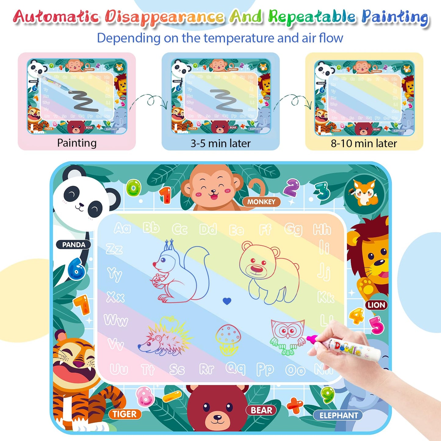 Water Doodle Mat 40 x 32 Inch Kids Water Painting Doodle Drawing Mat Toy Writing Mess Free Coloring Extra Large Magic Educational Toys for Boys Girls Age 4 5 6 7 8 Year Old Christmas Birthday Present