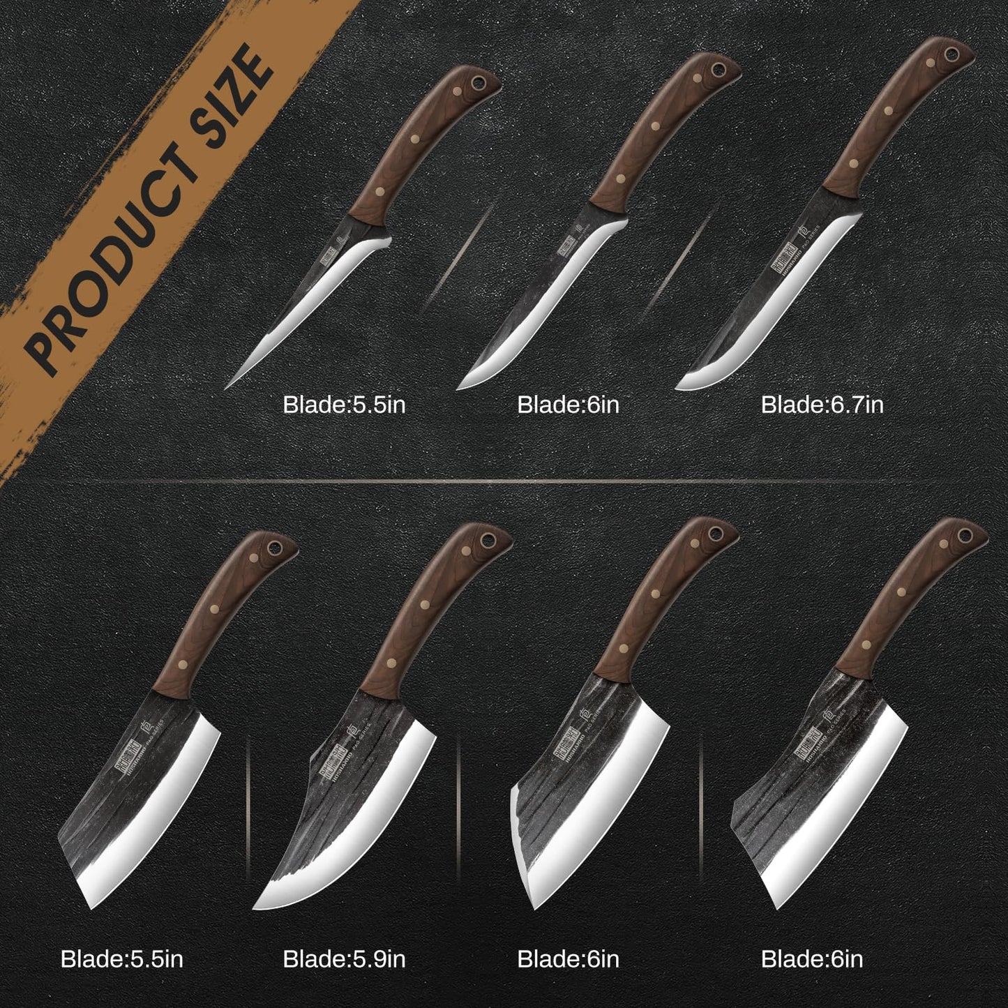 HOSHANHO Butcher Knife Set, Hand Forged Butcher Chef Knife Set with Roll Bag, Sharp Meat Cleaver Knife & Bone Chopper Knives & Fillet Knives for Home & Camping & BBQ Gift for Men