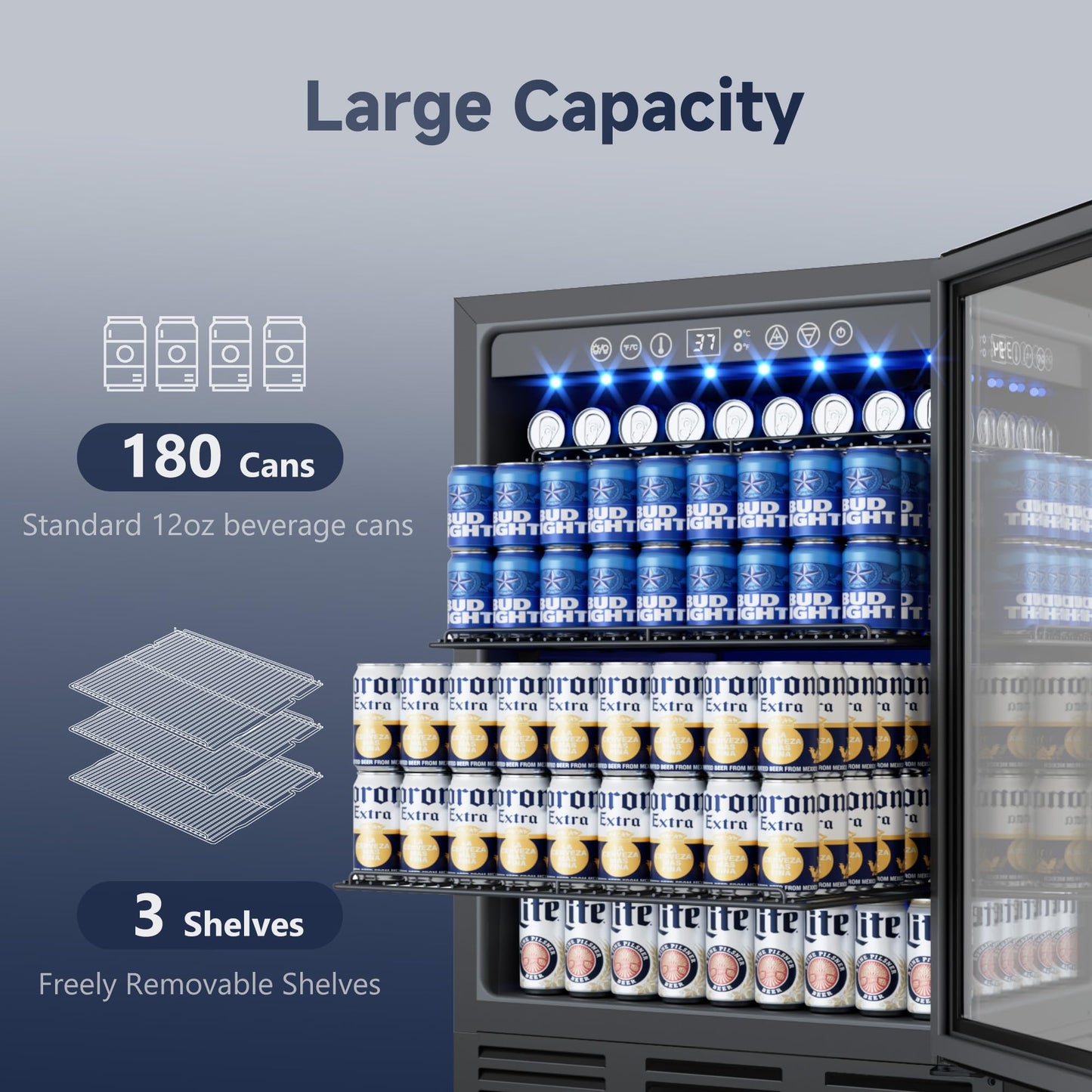 ICEVIVAL 24 Inch Beverage Refrigerator, 180 Cans Beverage Refrigerator with Glass Door, LED Light, Under Counter Refrigerator for Soda, Water, Wine, Drink Fridge for Home, Bar or Office