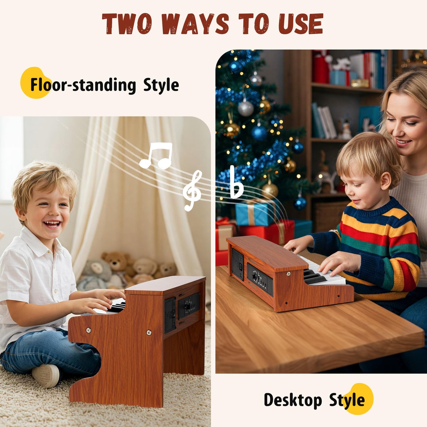 CAHAYA Kids Piano Keyboard Wooden - 25 Keys Digital Piano for Kids Fun & Music Educational Toy Wood Keyboard for 3+ Girls and Boys Birthday Gifts