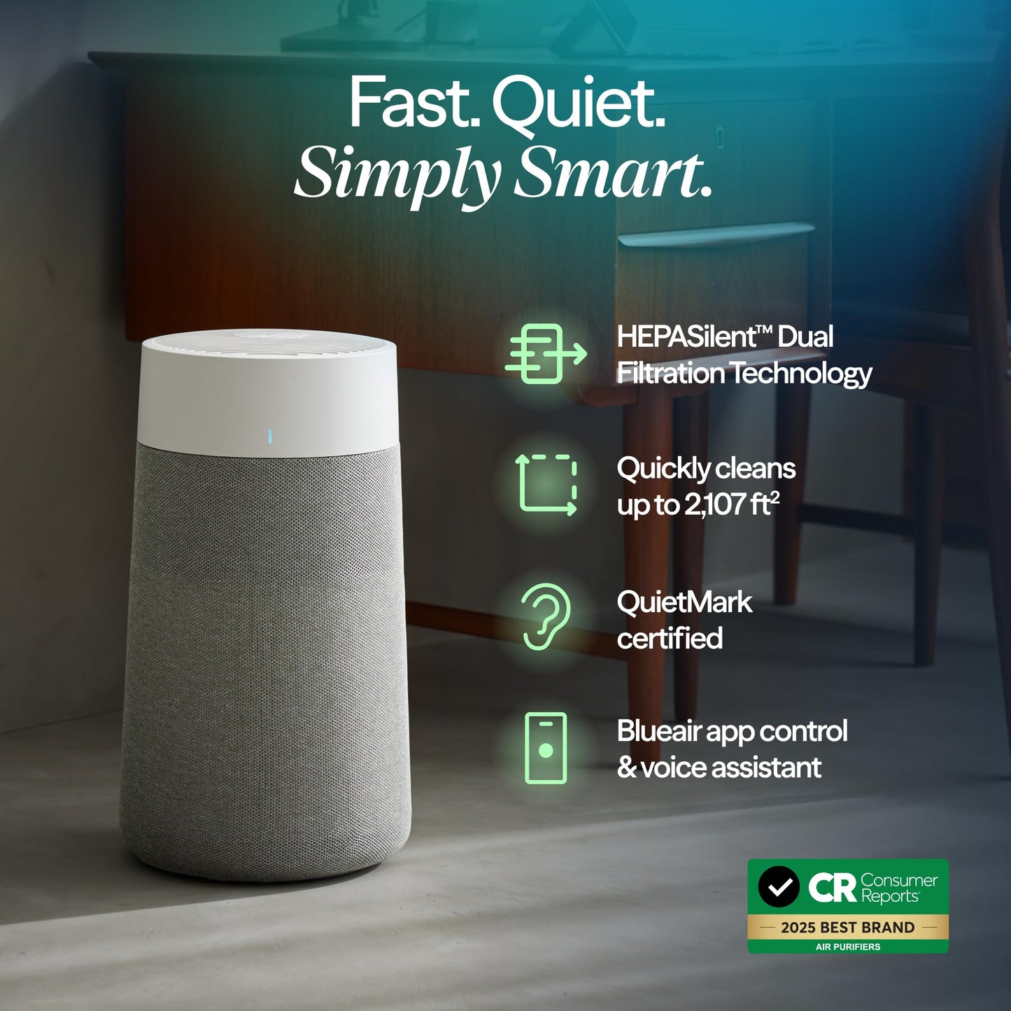 BLUEAIR Air Purifiers for Bedroom, HEPASilent Air Purifiers for Home, Air Purifiers for Pets Allergies Air Cleaner, Smart Air Purifier, Small Room Air Purifier, Virus Air Purifier, Blue Pure 411i Max