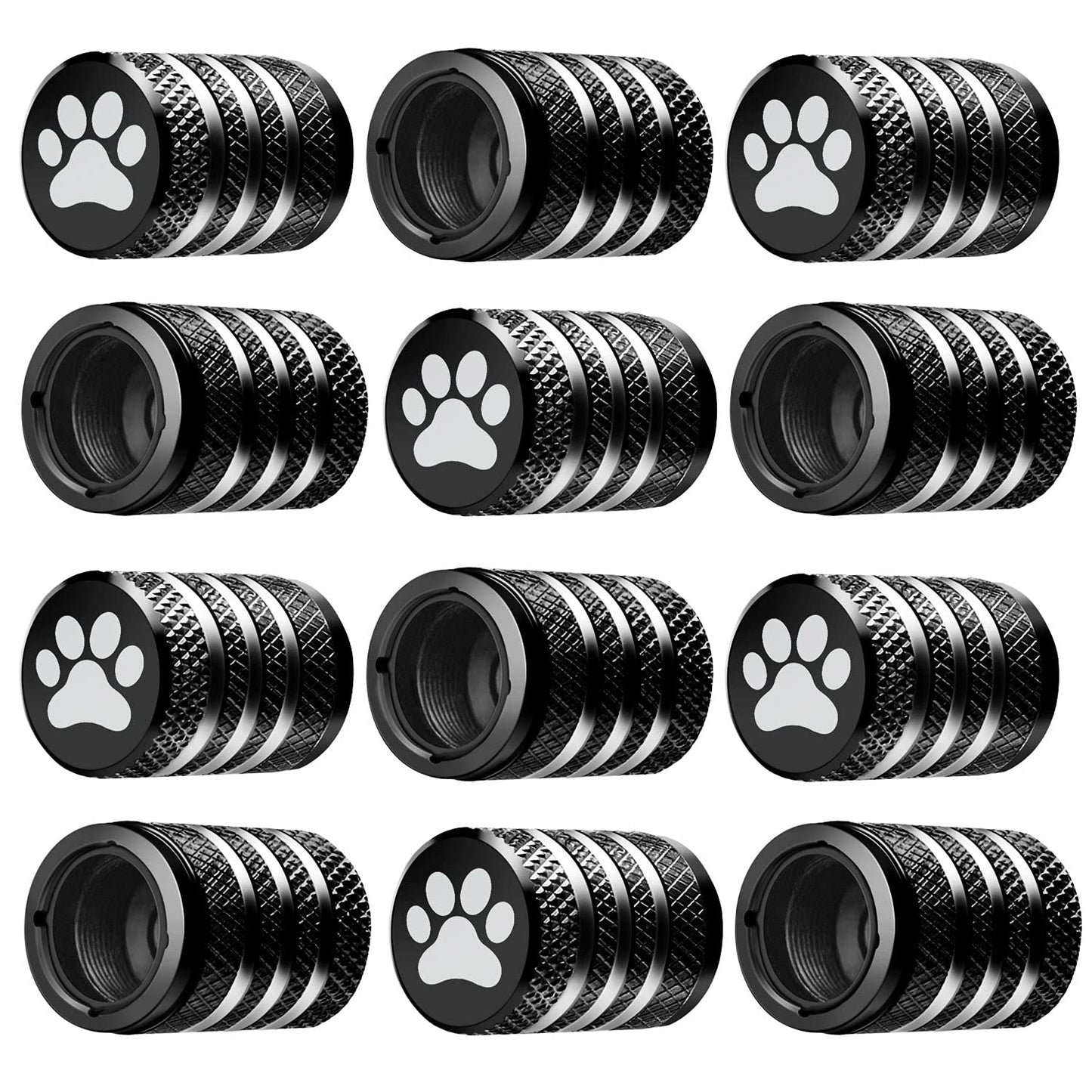 Tire Valve Stem Cap Cover - (12 Pack) Tire Air Cap Metal with Plastic Liner Corrosion Resistant Leak-Proof American Flag for Car Truck Motorcycle Bike Black