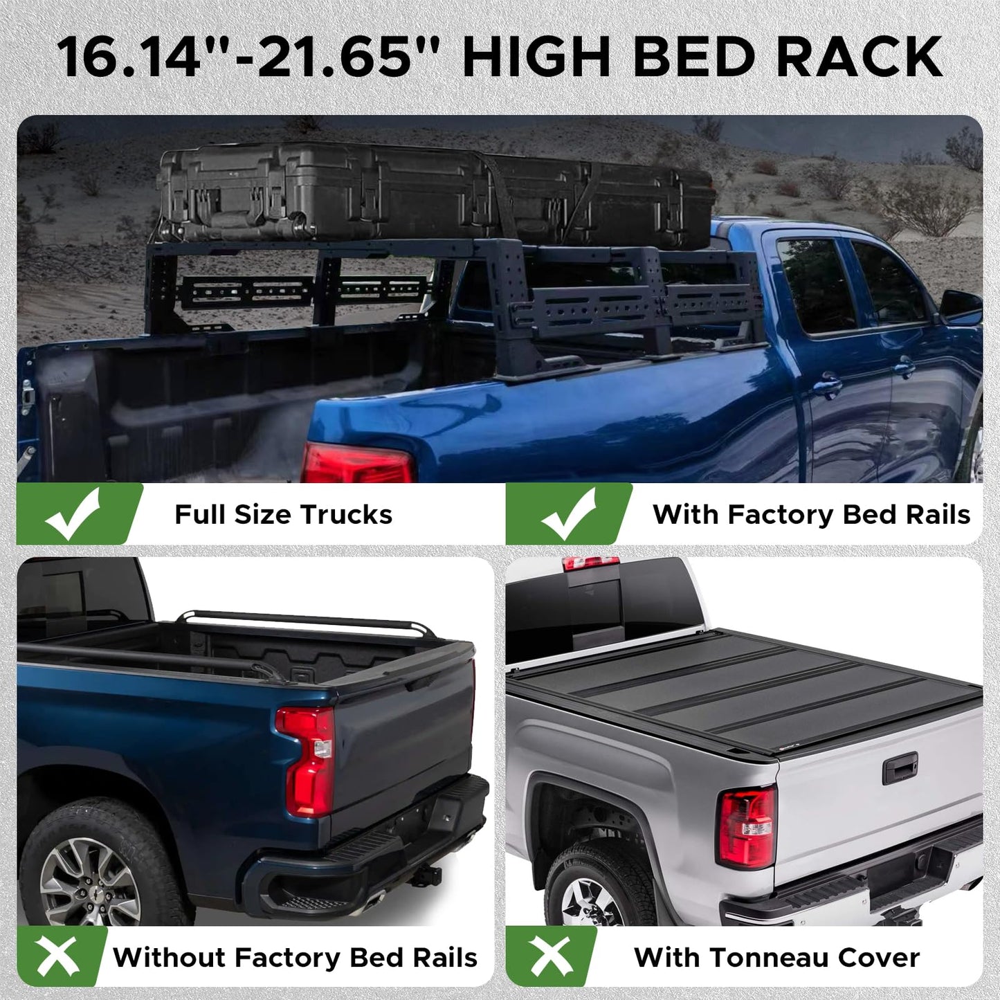 Partree 13"-18.5" High Overland Bed Rack for Fit for Ford F150 & Chevy Silverado 1500/Gmc Sierra 1500 & Dodge Ram 1500 & Tundra & Tacoma Full-Size Trucks w/Bed Rails Truck Bed Rack Back Cargo Carrier