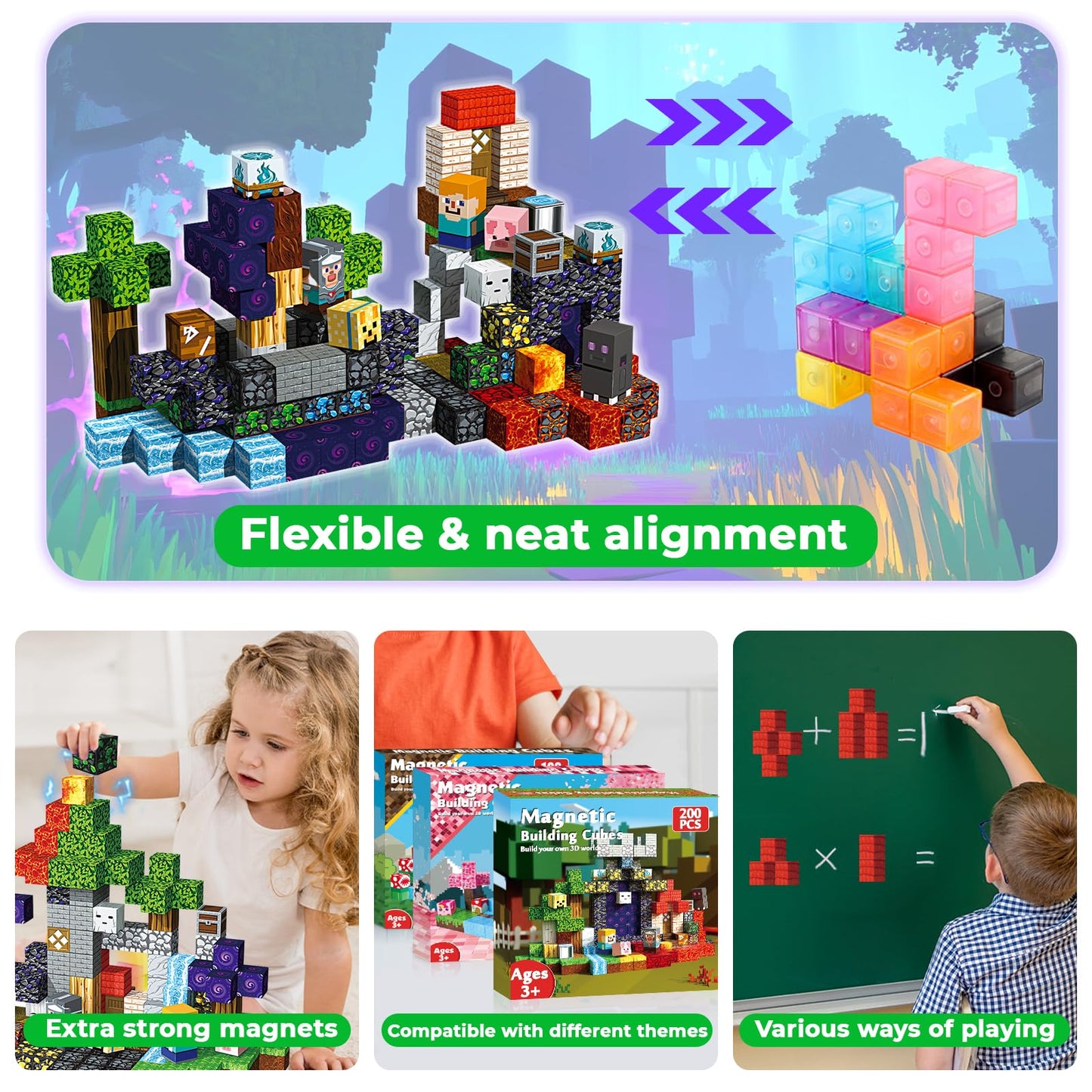Magneverse 200 PCS 0.8in Magnetic Blocks - Magnet Toys for Boys, Magnetic Building Blocks Cubes, Stacking Magnets, School STEM Toys Birthday Gifts for Boys and Girls Age 3+ Years Old (Theme: Portal)