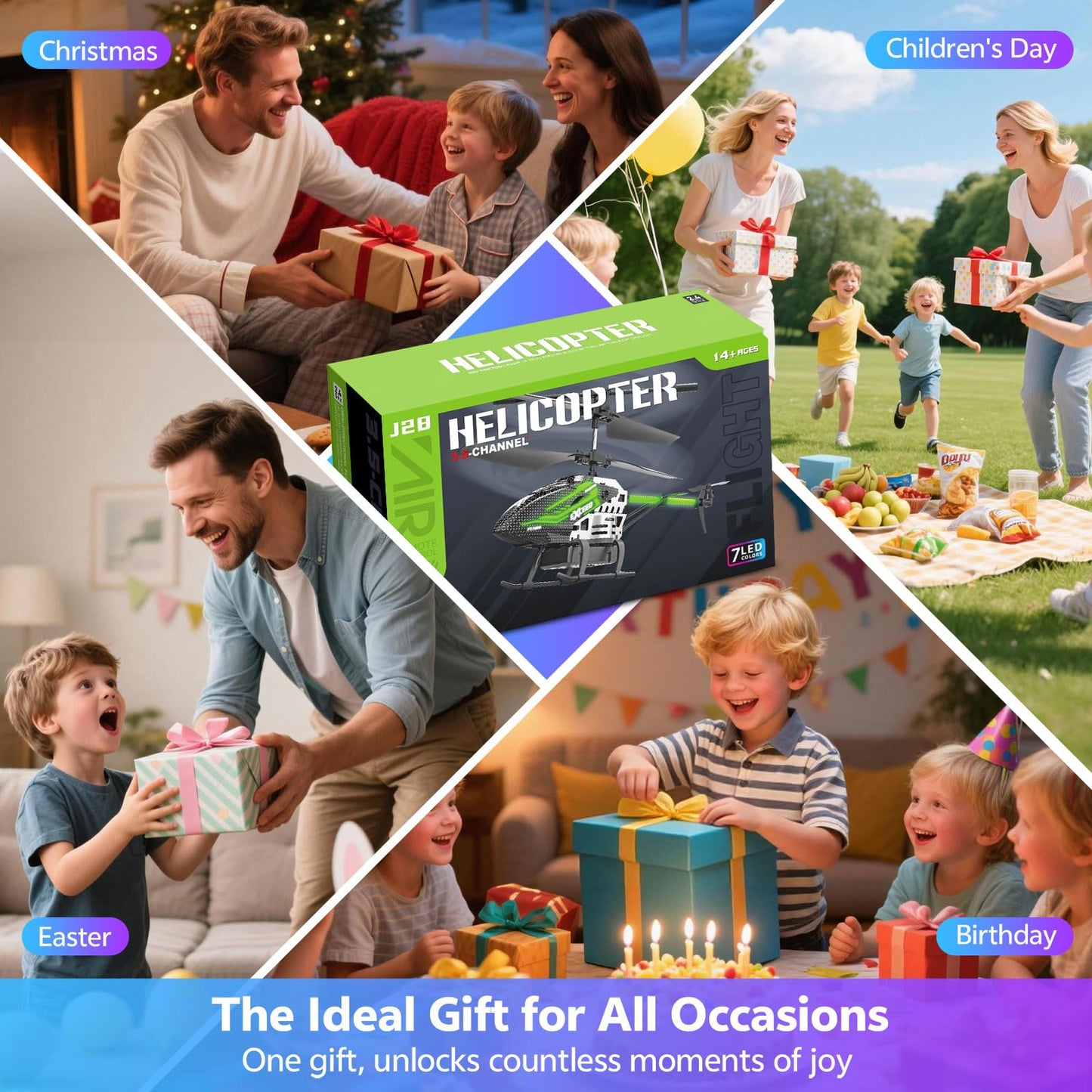 RC Helicopter Toy for Kids, 2.4GHz 3.5CH Remote Control Helicopter with Altitude Hold, One Key Take Off/Landing, 30+Mins Flight Time, LED Lights, Indoor Flying Toys for Boys Girls Beginners Gifts
