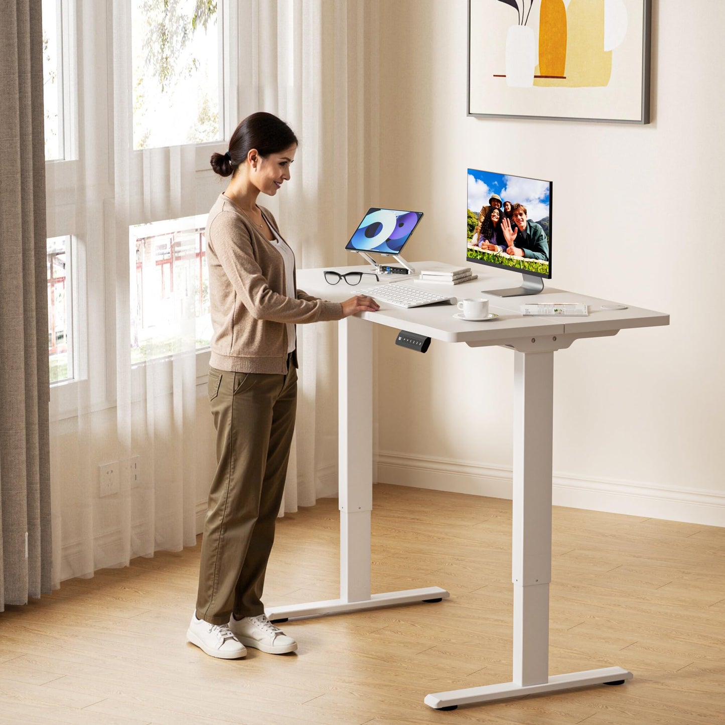GallopFun 330lbs Dual Motor Standing Desk Frame for 43.3 to 70.8″ Desktop, Electric Adjustable Legs with Memory Presets, Stand Up Desk Frame Workstation for Home Office, White Frame Only