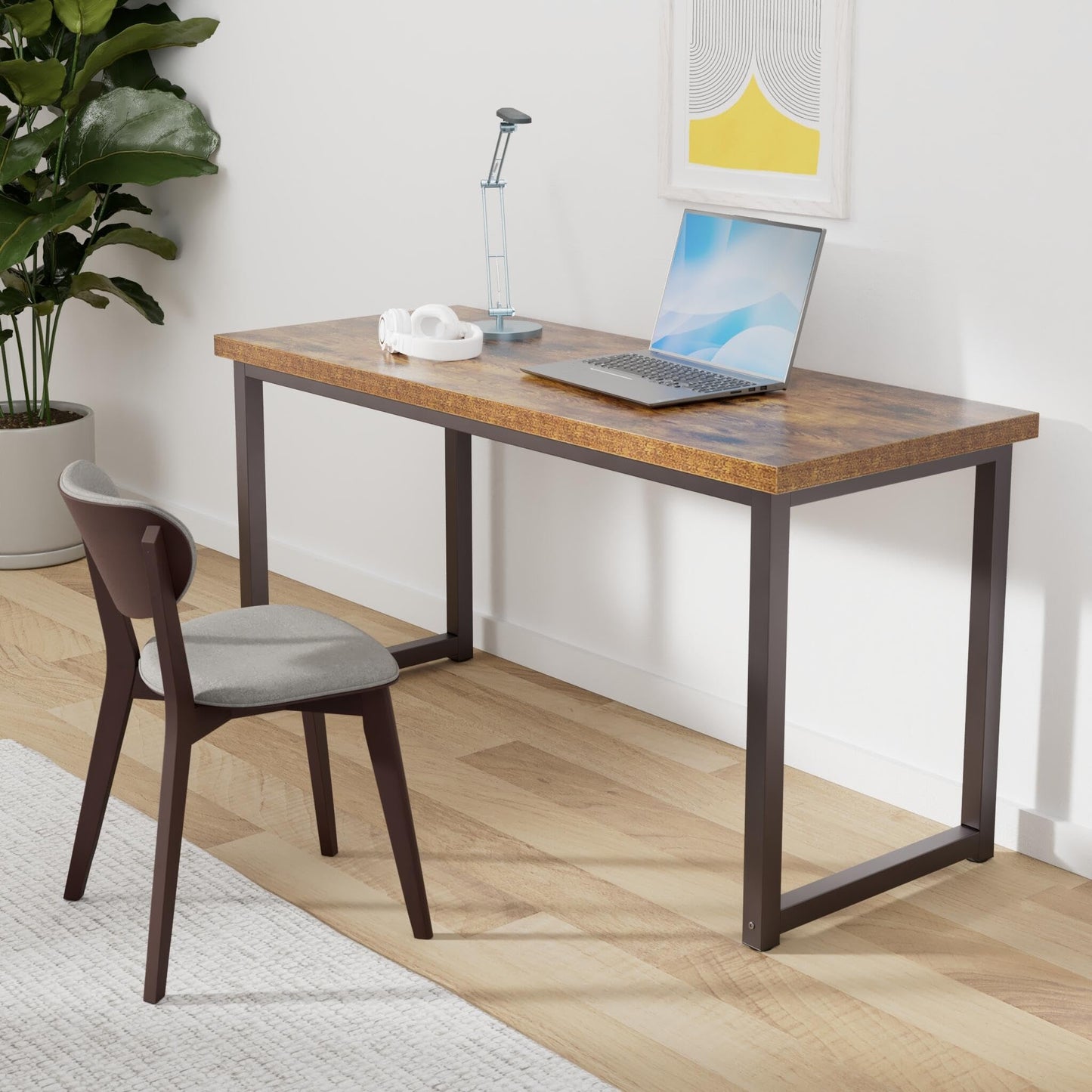 TOPSKY Computer Desk 59 inch Large Office Desk, Gaming Desk Writing Desk, Large Legroom, Metal Frame, 1.88" Thickness Desktop (Rustic Brown)