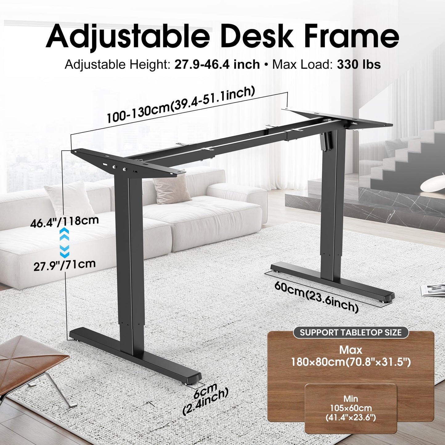 PiomuDek Standing Desk Frame with 330lbs Powerful Dual Motor, Electric Adjustable Height Computer Desk Legs, Sit Stand Up Desk Base with Memory Controller, for Home Office, Black,ED04NB (Frame Only)