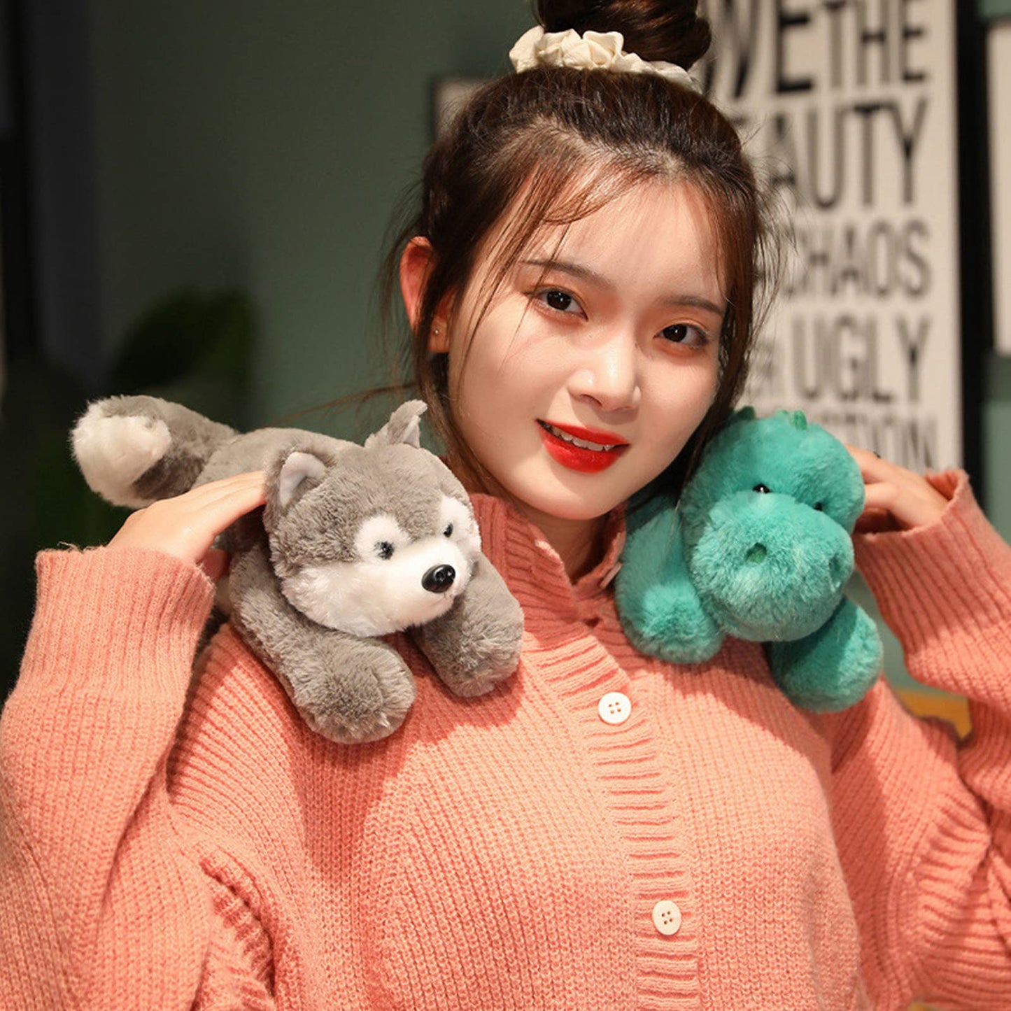 Hronsa Weighted Stuffed Animals, Weighted Husky Stuffed Animal Toy Cute Husky Plush Pillow for Adults Boys Girls, 11.8in