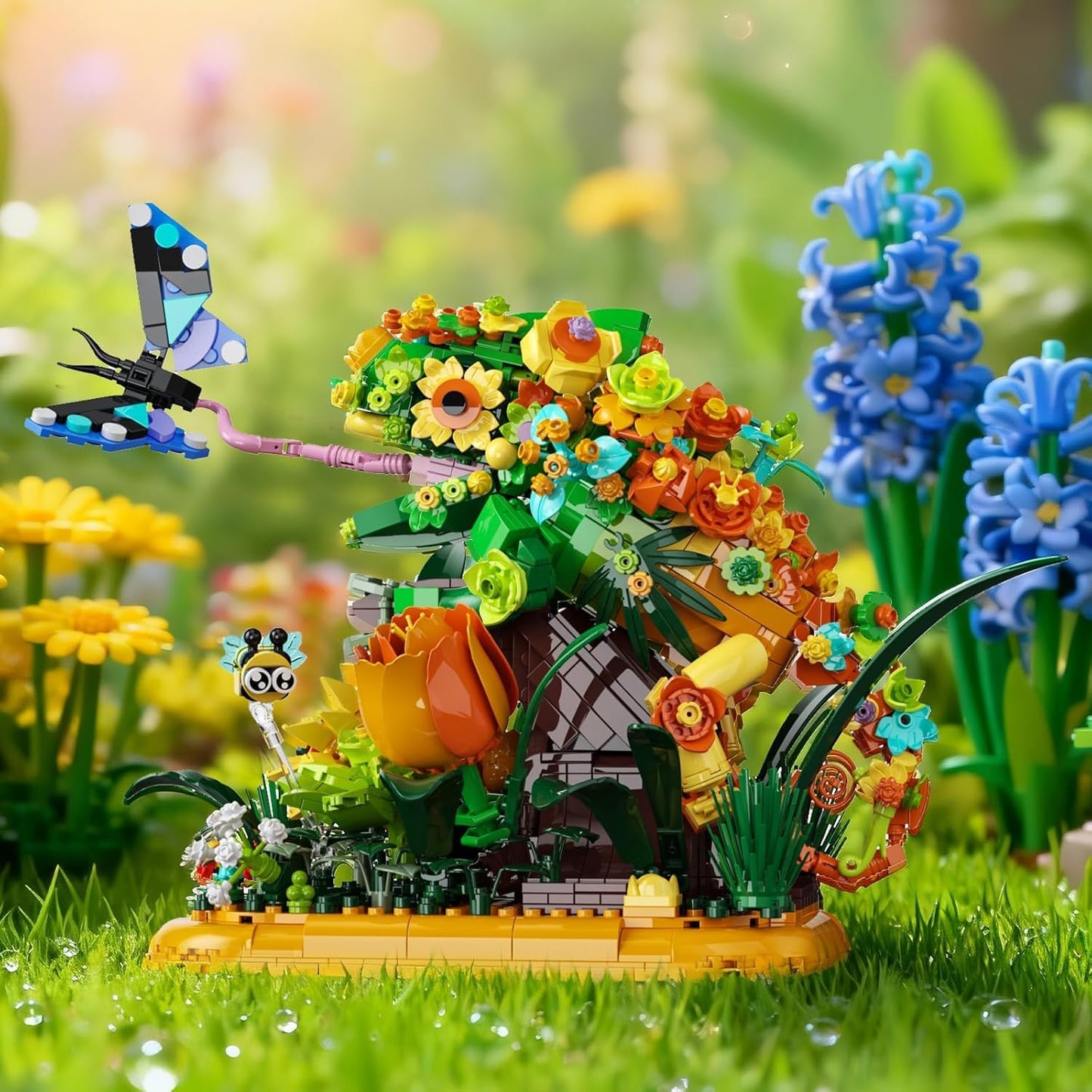 Chameleon Garden Bonsai Building Set, 1092PCS Nature Inspired MOC Flowers & Insects STEM Kit Compatible with Lego Animal, Stunning Desk Decor for Home/Office, Building Blocks for Kids Adults Aged 12+