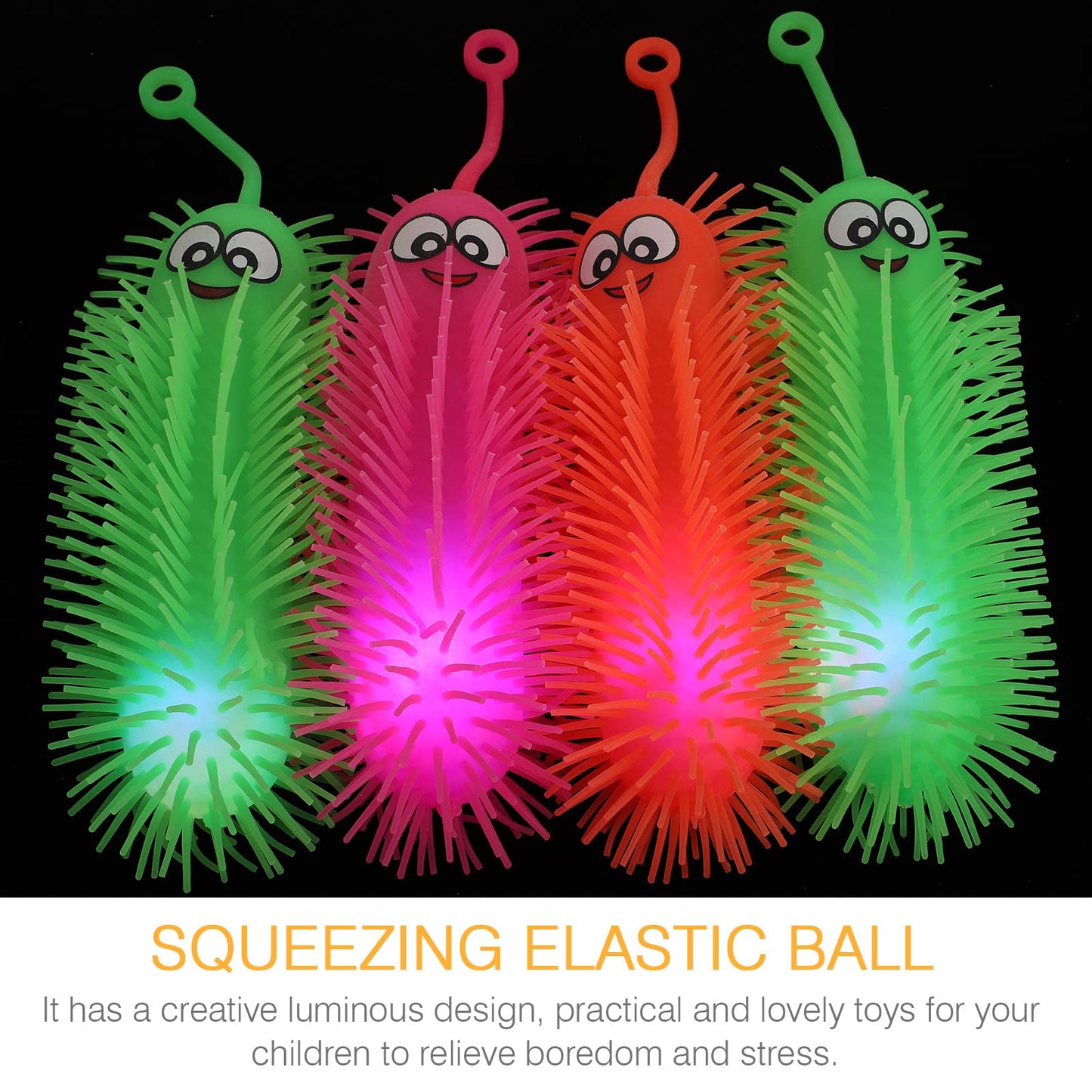 Flashing Light Up Stretchy Caterpillars, 4pcs Squishy Stress Balls Toy, Anxiety and Stress Relief Toys for Adults Teen Kids(Random Color)