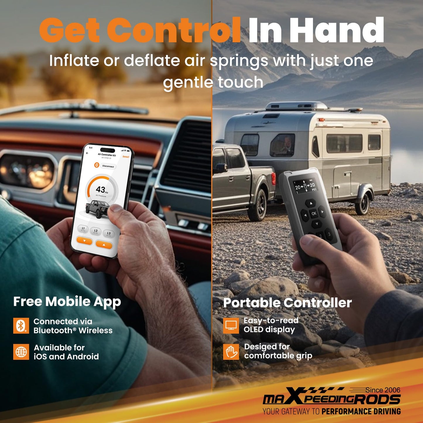 maXpeedingrods Wireless On Board Air Compressor System App and Remote Control 120 PSI Heavy Duty Air Compressor Kit for Trucks Pickups Trailers Vans
