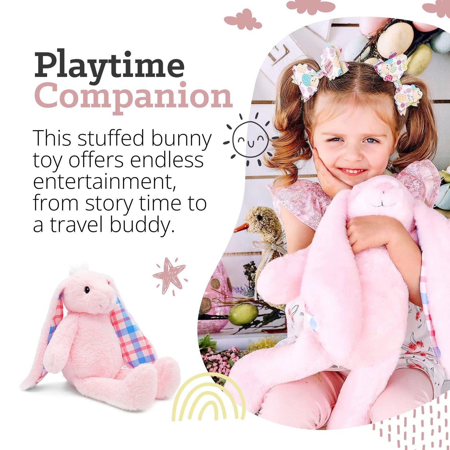Plushible Easter Bunny Stuffed Animal, 18" (Pink) - Plush, Soft Embroidered Stuffed Bunny Toy for Kids, Newborns, Boys & Girls, Cuddly and Adorable Plush Toys