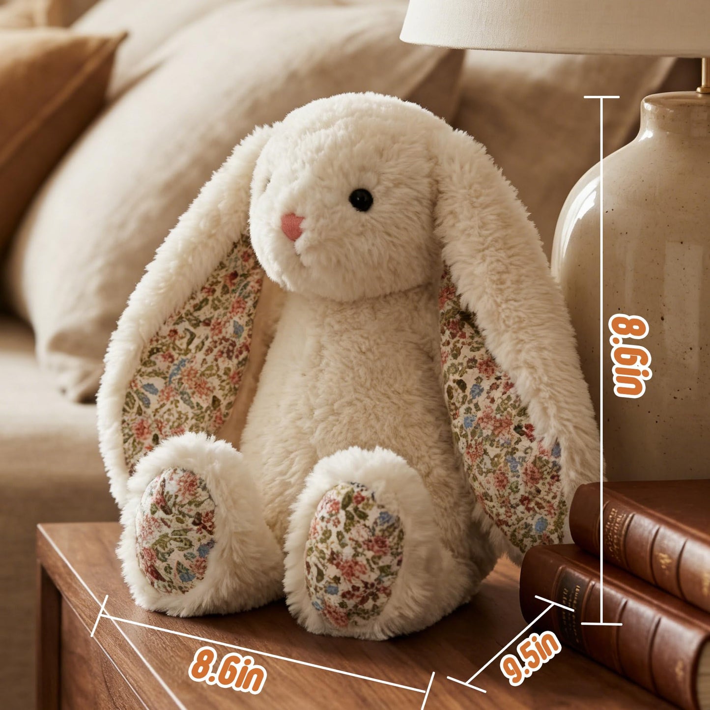 okegztoa Floral Bunny Stuffed Animal Cream French Style Blossom Romantic Rabbit Plush Toy Easter Stuffers Birthday Gifts Girlfriend Kids Party Favors Home Aesthetic Bedroom Decoration 8.7 Inch 9.5 oz