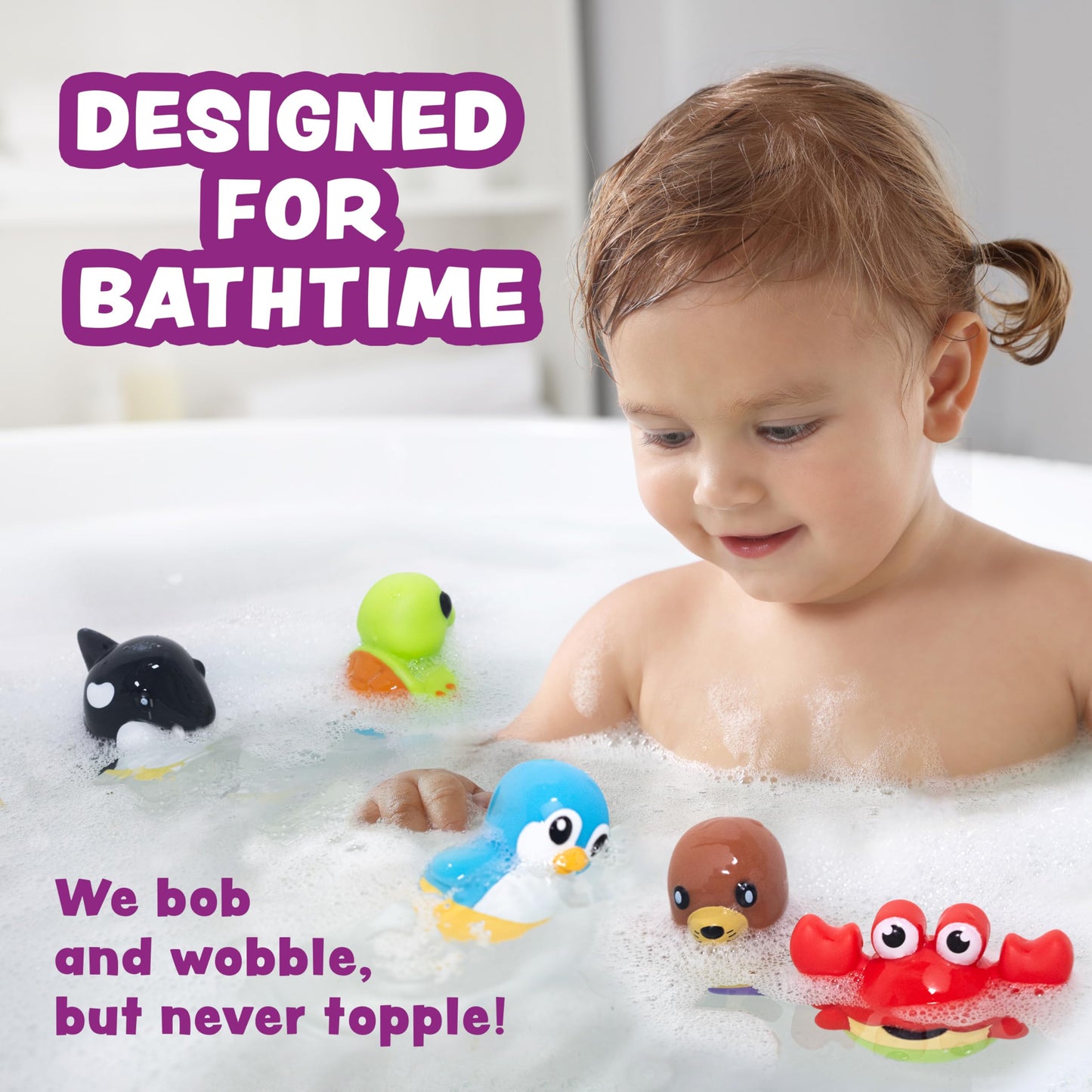 Tub Works® Tub Bobbers™ Bob, Wobble & Float Upright Toddler Bath Toys, 6 Pack | Unique Wobbling Action | Sealed, No Hole Baby Bath Toys | Engaging Bathtub Toys for Kids | Water Table & Baby Pool Play