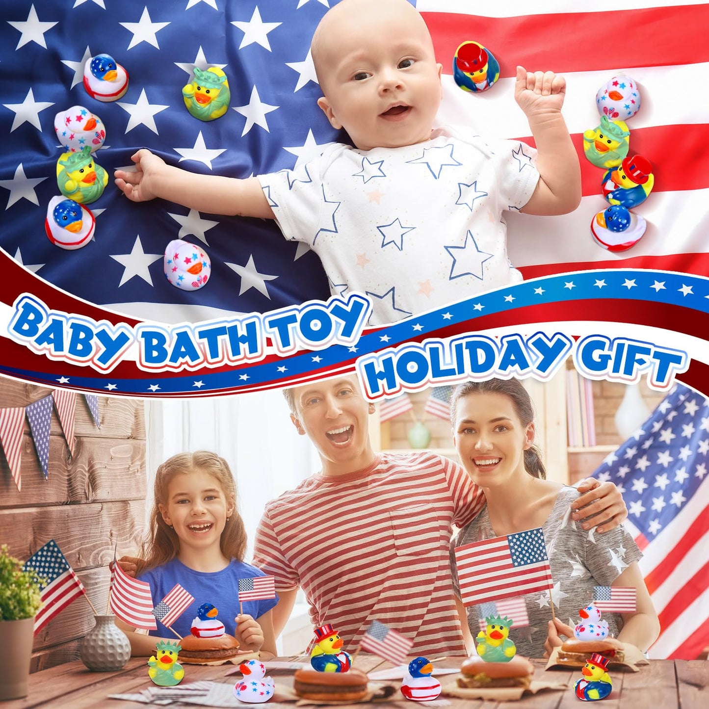 Jerify 72 Pcs 2 Inch Patriotic Rubber Ducks Summer Small Shower Float Rubber Ducks Star Rubber Ducky for Bath Birthday Gifts Baby Showers Beach Pool 4th of July Independence Day (Stylish)