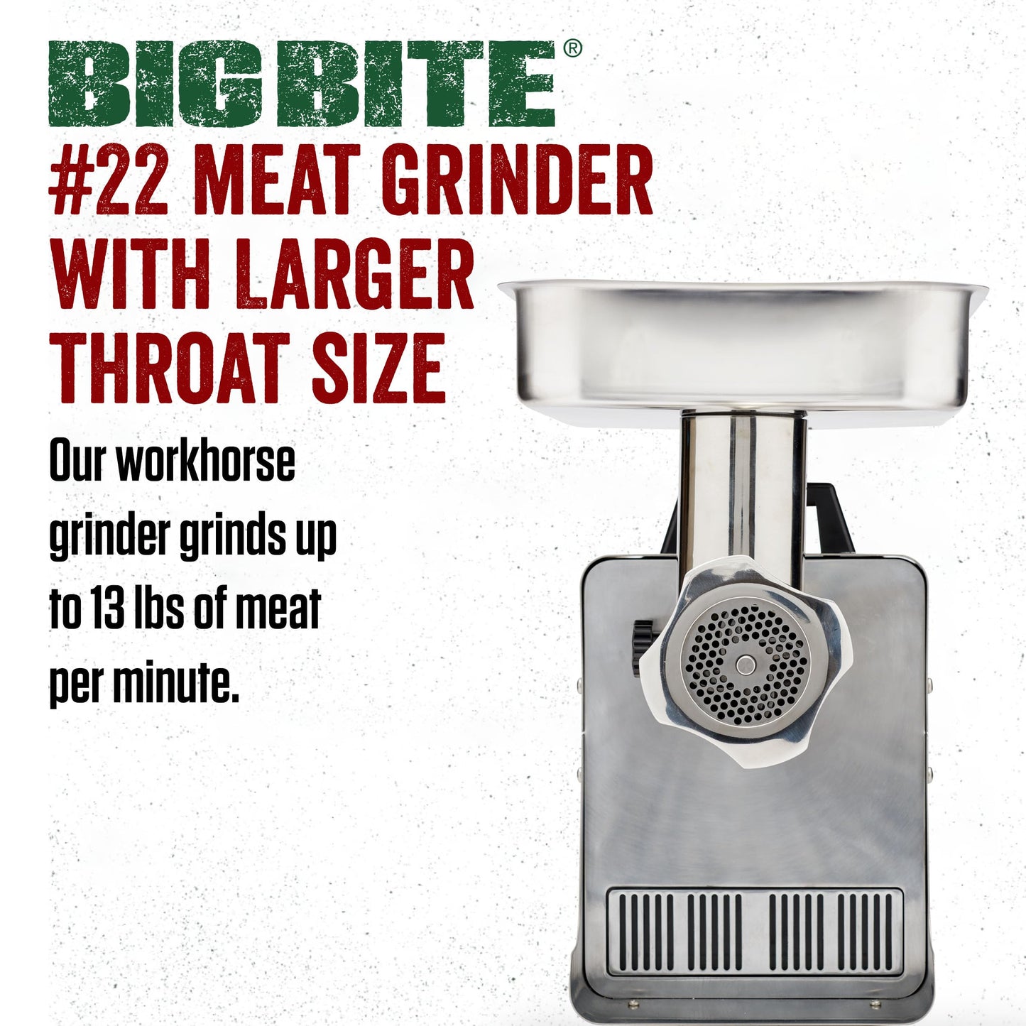 LEM Products BigBite #22 Meat Grinder, 1.0 HP Stainless Steel Electric Meat Grinder Machine, Ideal for Heavy Use