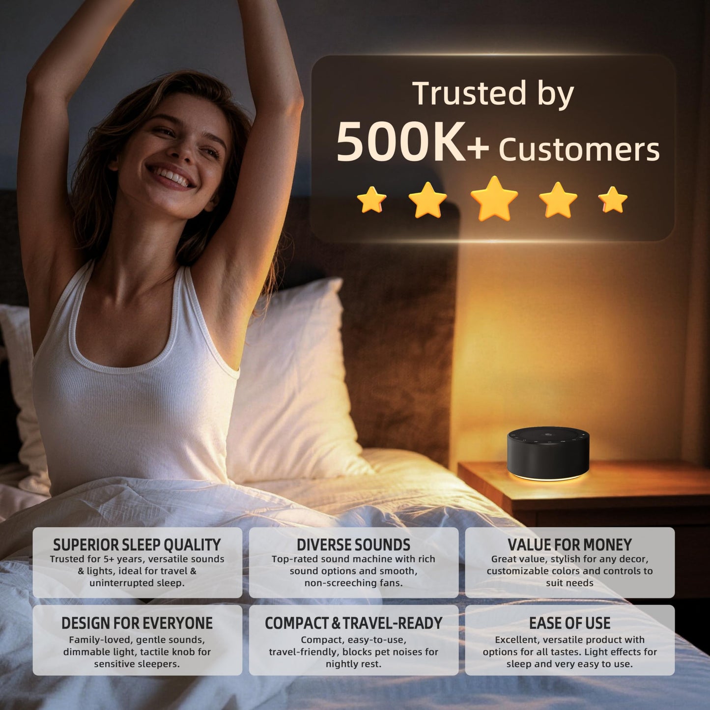 Kipcush White Noise Machine with Night Light โ Nursery Sound Machine with Soft Non-Glare Lamp, 30 Soothing Sounds, 8 Color Lights, Up to 8-Hour Timer for Baby & Adults