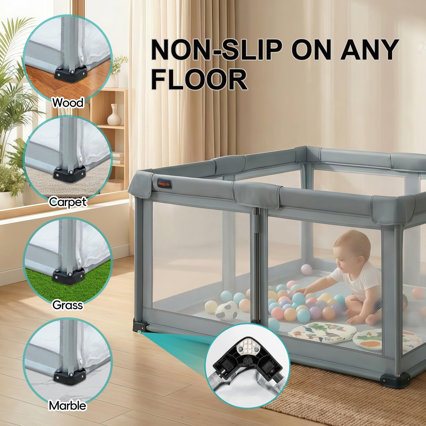 Foldable Playpen with Detachable Thicken Mat,50x50 Inches Portable Playpen,Collapsible Play Pen for Babies and Toddlers,Indoor & Outdoor Baby Fence Play Area,Cold Gray