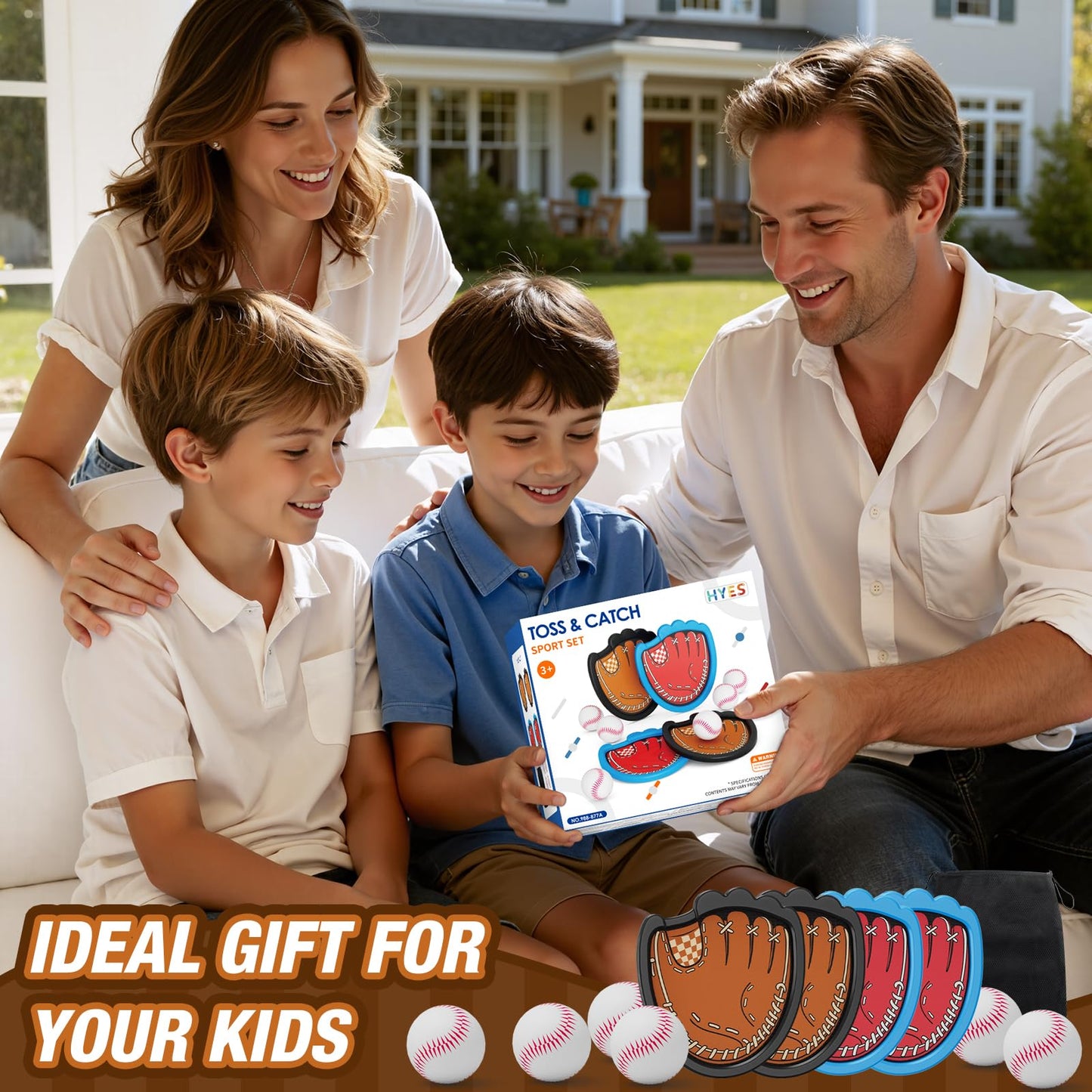 HYES Toss and Catch Ball Game, Outdoor Toys for Kids, Beach Pool Yard Games for Teens & Family, Toddler Baseball Glove Birthday Gifts for 3 4 5 6 7 8+ Year Old Boys & Girls (4 Paddles & 6 Balls)