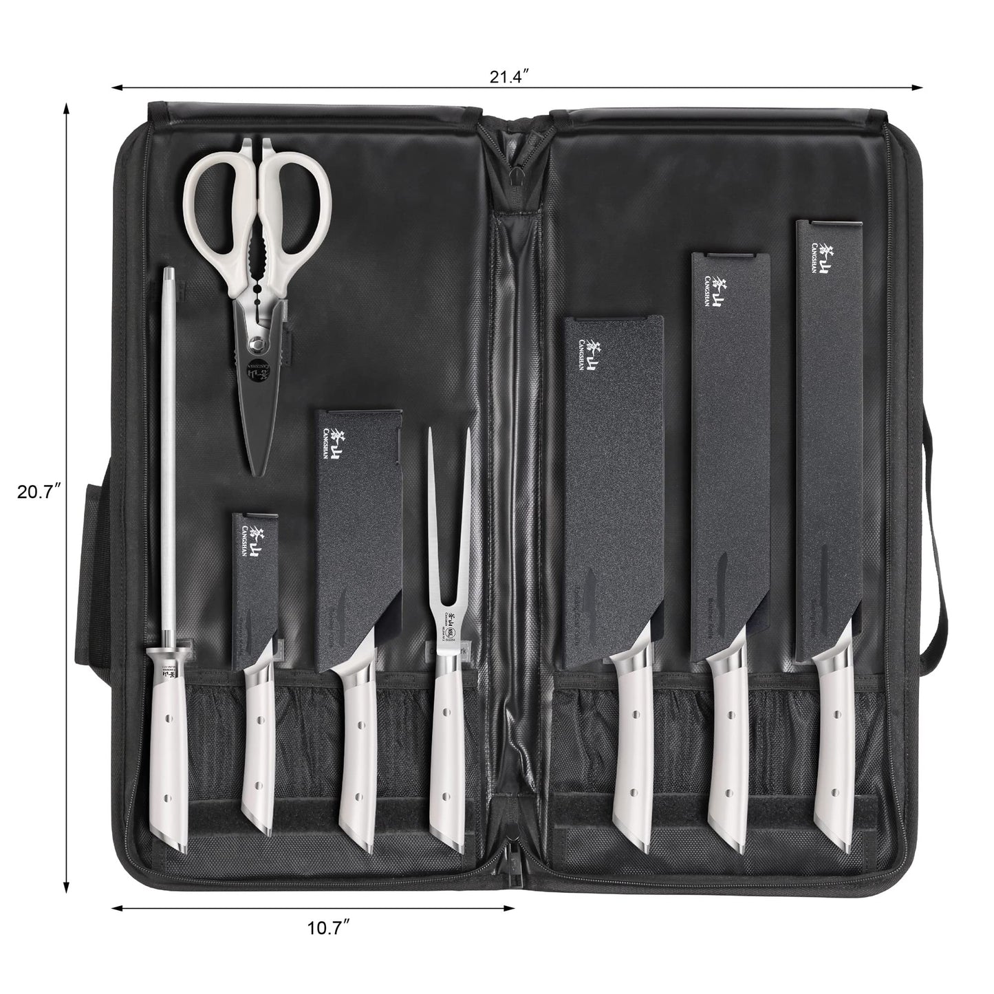Cangshan HELENA Series German Steel Forged BBQ Knife Set (White, 9-Piece Bag Set)