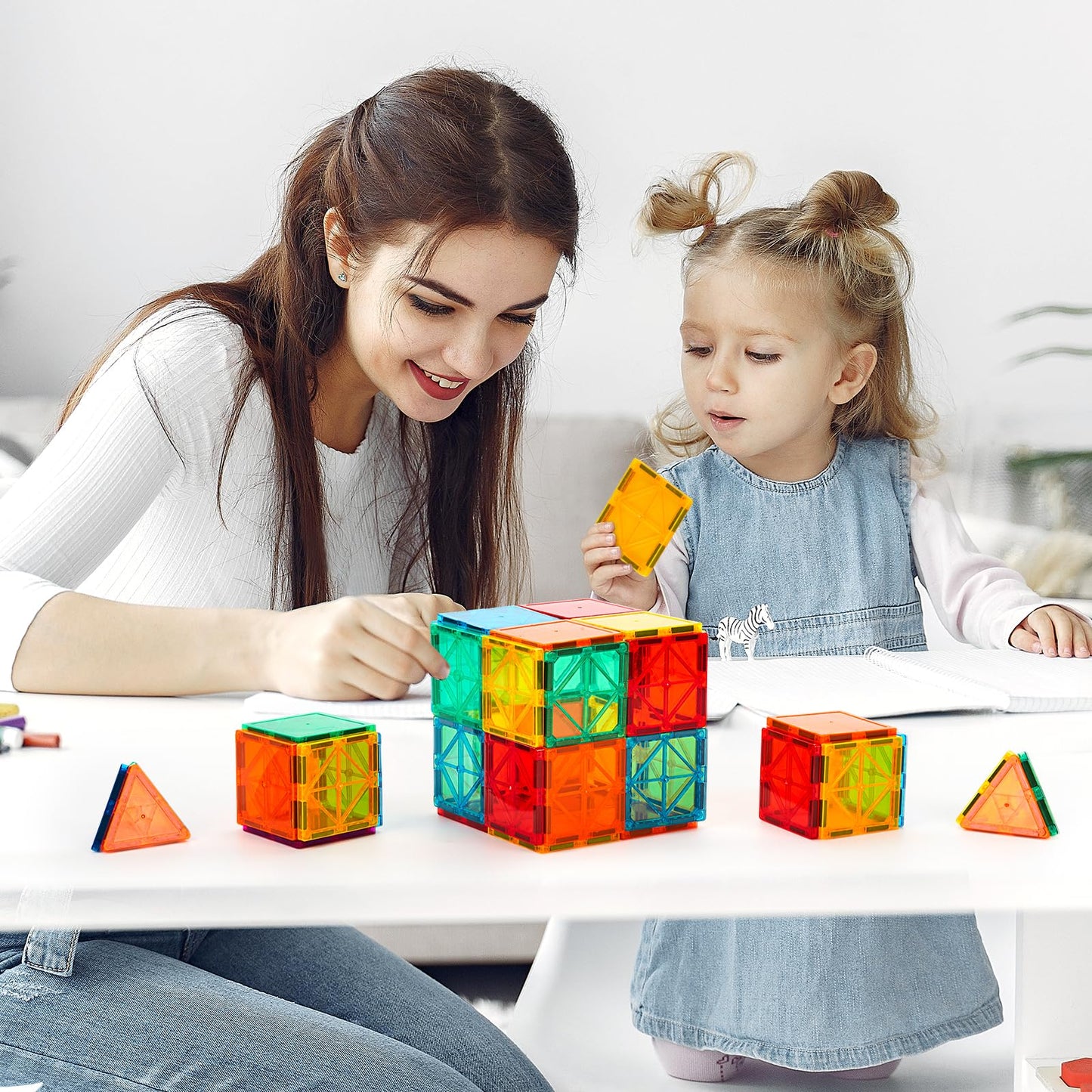 FNJO Magnetic Tiles, Magnet Building Set,60 PCS Building Blocks Set STEM Preschool Montessori Toy for Kids Boys Girls