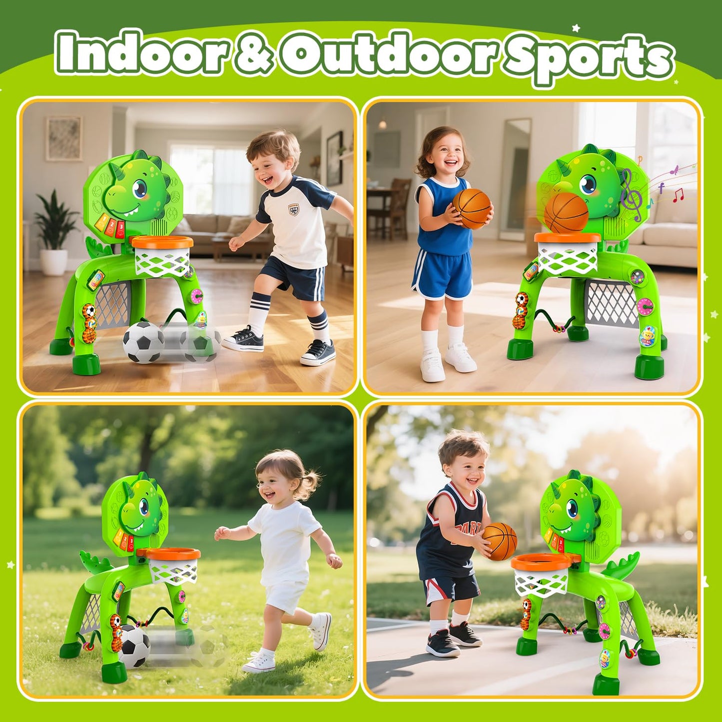Thusine Toddler Basketball Hoop & Soccer Goal, Toys for 1 2 3 Year Old Boys, Kids Sports Toy with Light Sound Music, Toys for Baby 12-16-18 Months, Christmas Birthday Gifts for Ages 1-3