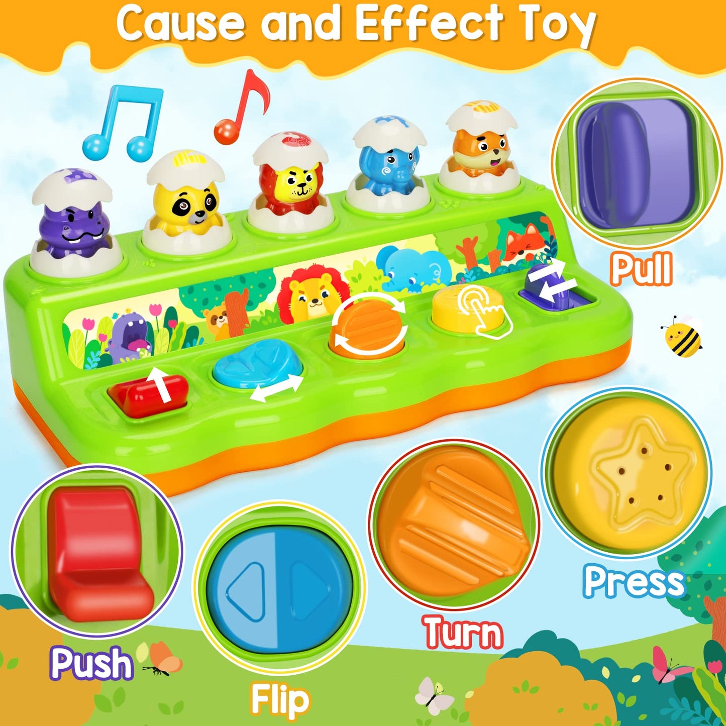 Duchong Toys for 1 Year Old Boys Girls, Interactive Pop up Toy with Music & Light, Early Learning Musical Toys for Toddlers 1-3, Birthday Gifts for Babys Infants 6-9-12-18 Months