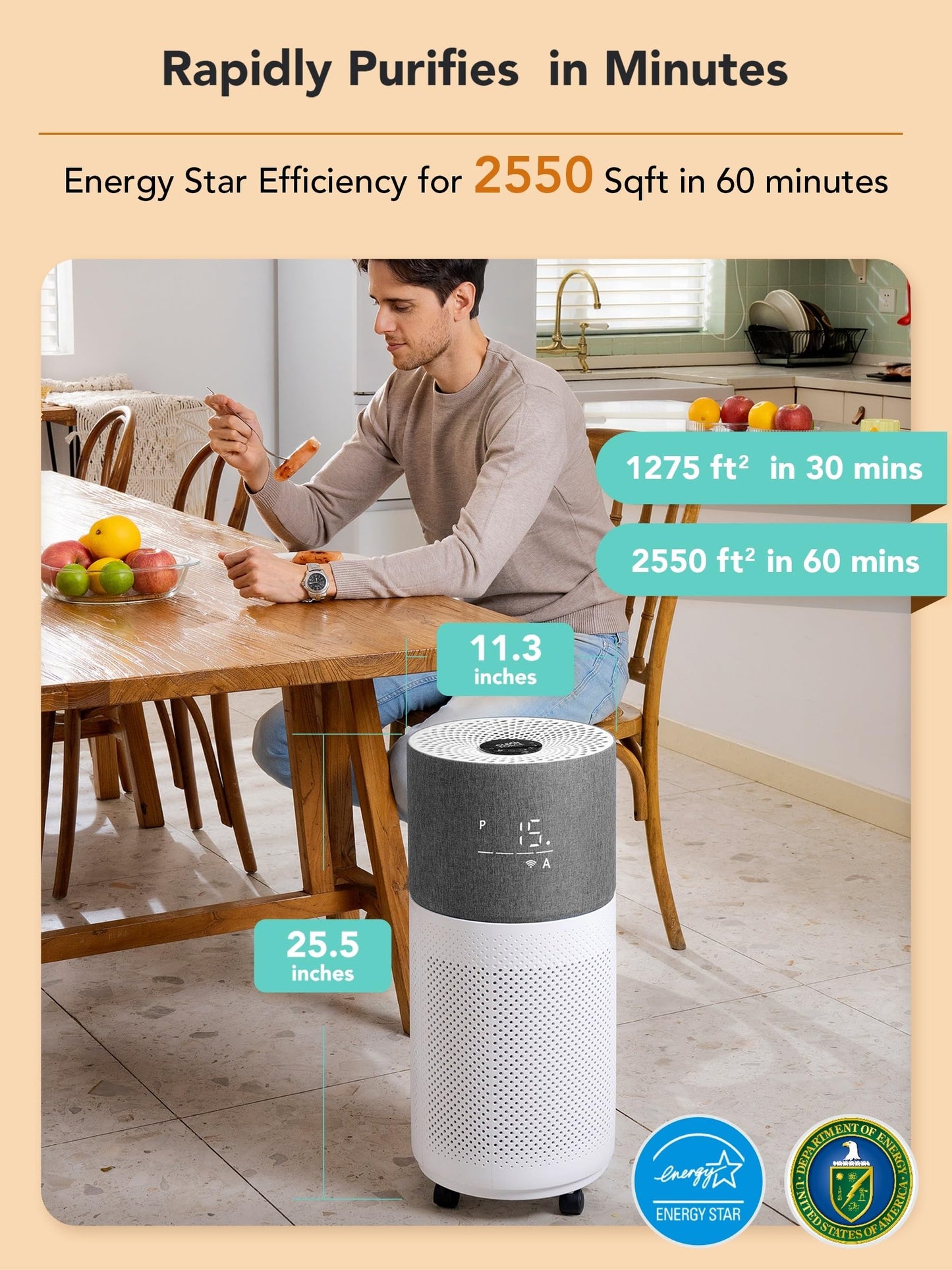 CleanForce Air Purifiers for Home Large Room Up to 2550 ftΒ², H13 HEPA Air Cleaner Works with Alexa for Dust, Allergens, Pollen, Pet Hair Dander, Odors, CERTIFIED asthma & allergy friendly, Rainbow