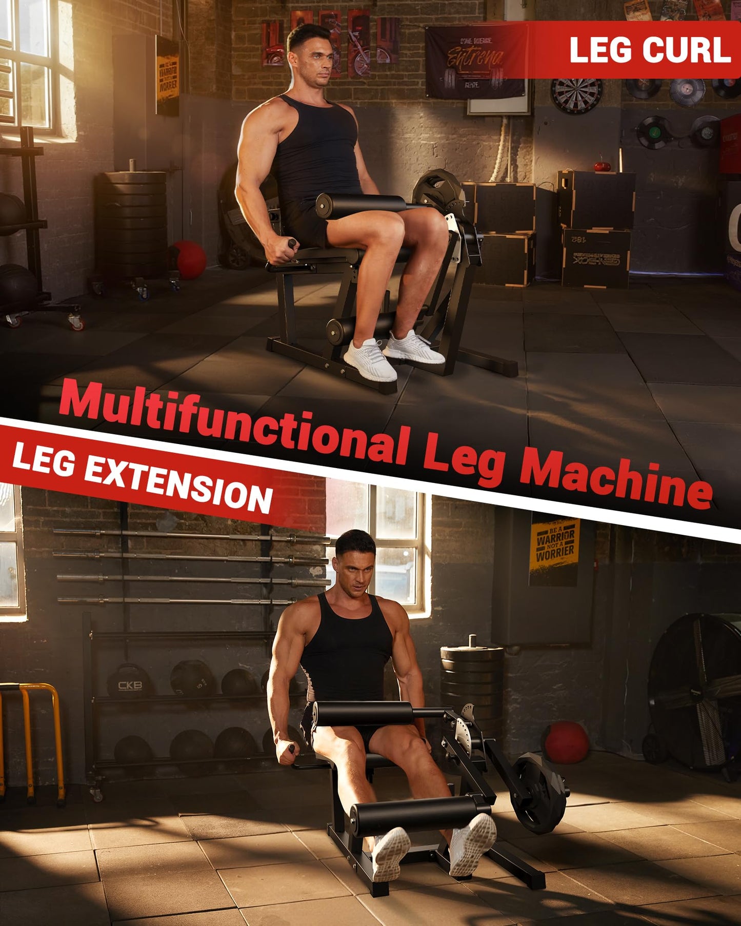 Garvee Leg Extension and Curl Machine, 4 in-1 Leg Press Machines for Home Gym, 700 LBS Weight Capacity Adjustable Workout Equipment, Exercise Bench for Lower Body (Red and Black)