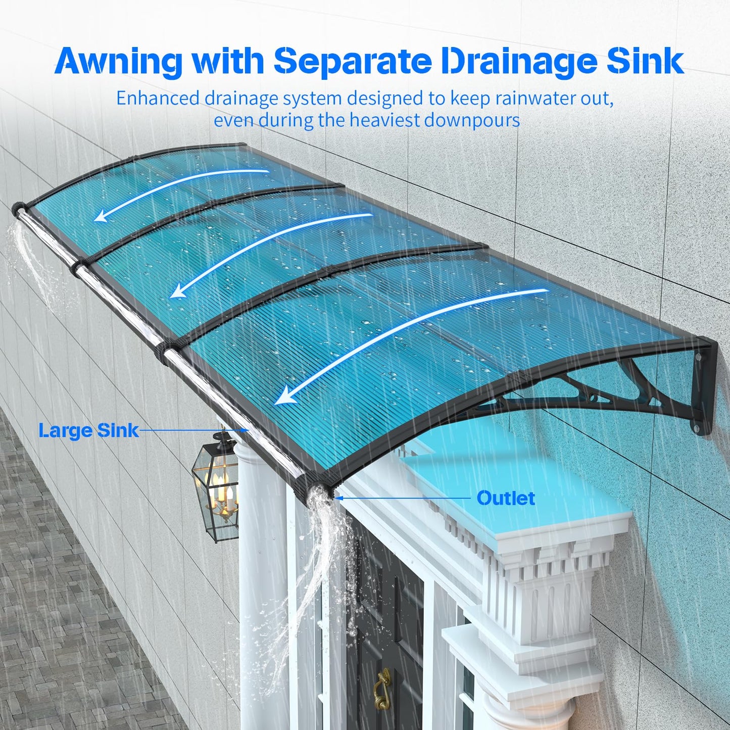 Awning for Door Entrance with Drainage Sink,40x80 Inch Awnings for Doors,Window Canopy Exterior with Plastic Steel Bracket,Polycarbonate Cover,UV,Rain,Snow Protection for House,Porch,Patio,Deck