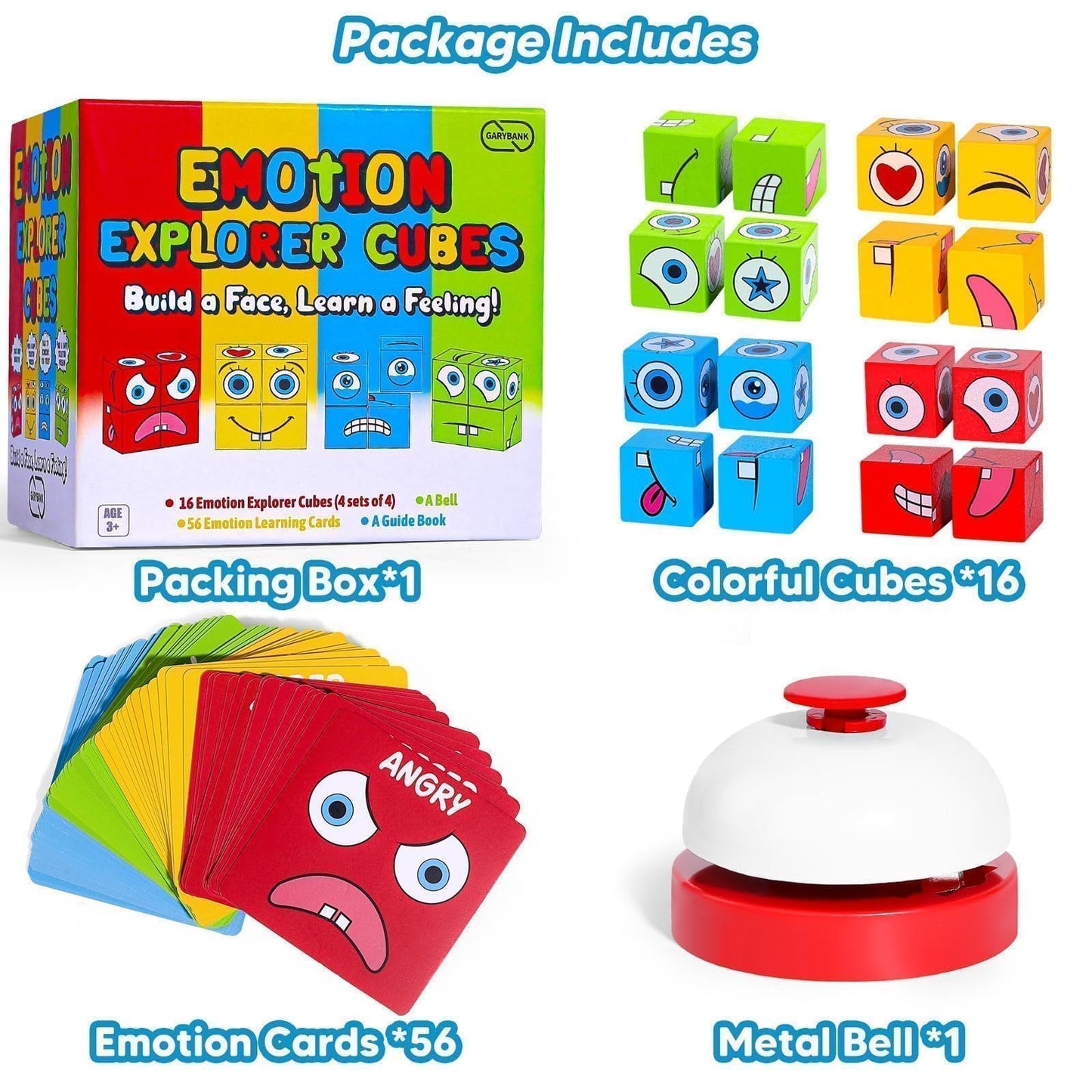 Garybank Feelings Cube Game for Kids Social Emotional Learning, W/56 Emotion Cards, Autism Speech Therapy Materials & Activities, School Counselor Office Must Haves, Feeling Toy for Kids
