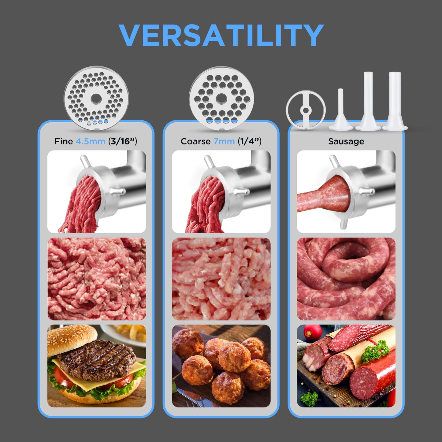 Paladin Equipment #5 Commercial Stainless Steel Electric Meat Grinder Machine, 240lbs/h, 0.4HP Heavy Duty Meat Grinder with Sausage Stuffer for deer processing, Pet Food, Heavy Use