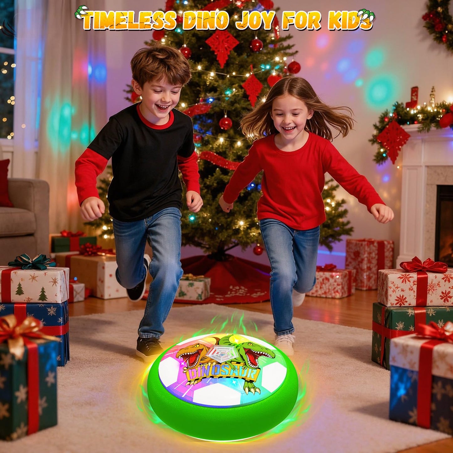 Dinosaur Toys for Boys Glowing Hover Soccer Ball,Light Up Hover Ball for 3 4 5 6 7 8 9 10 11 12 year old Boy,Indoor Outdoor Kids Toys,Air Floating Soccer Toy,Fun Christmas Birthday Gift for Boy 3–12