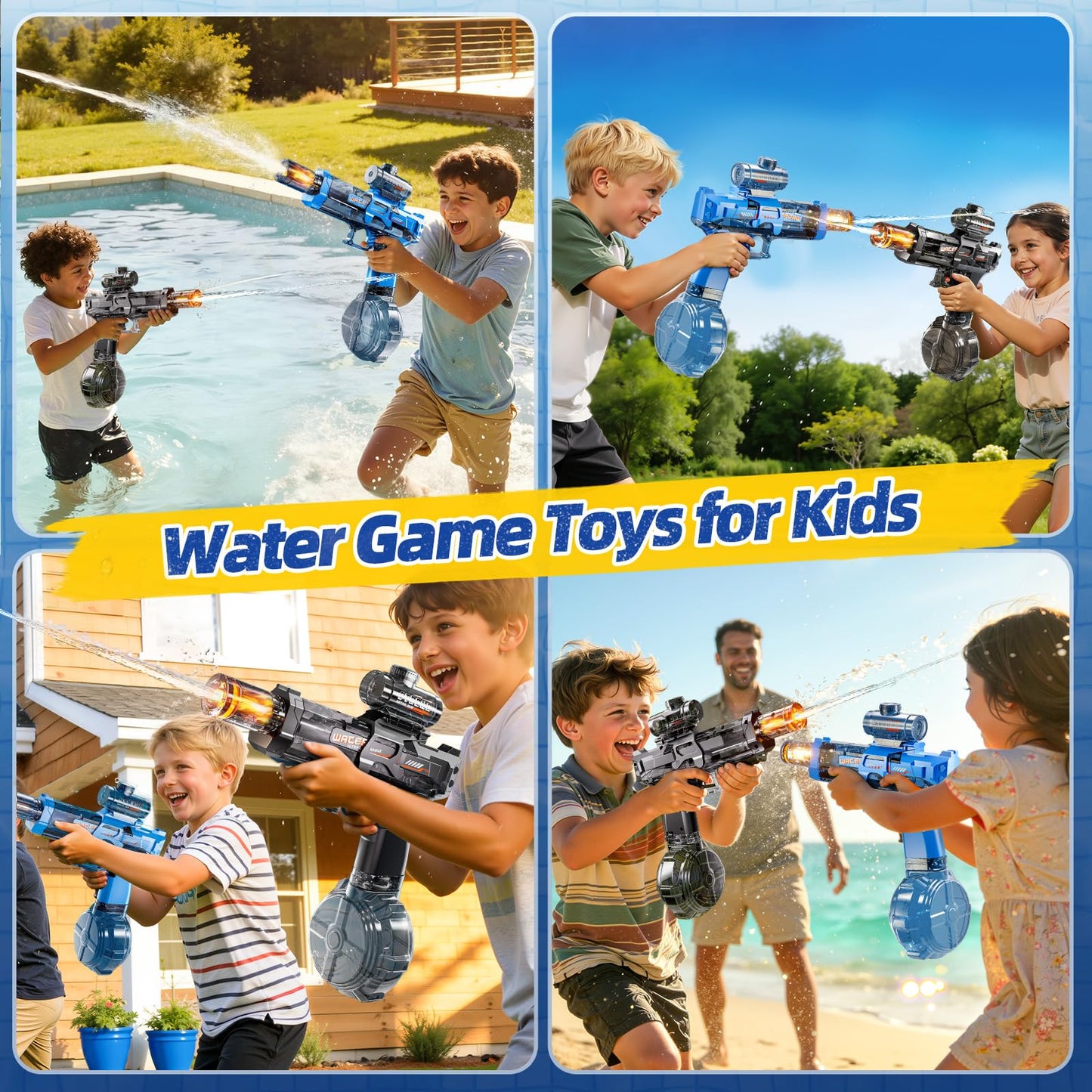 GYYCKTD 2 Pack Electrical Water Squirt Toys for Kids Aged 8 9 10 11 12, Light Up Automatic Squirter Toy with Sound, Outdoor Activity Water Soaker Toys, Beach Party Pool Game Playset for Boys Girls 8+
