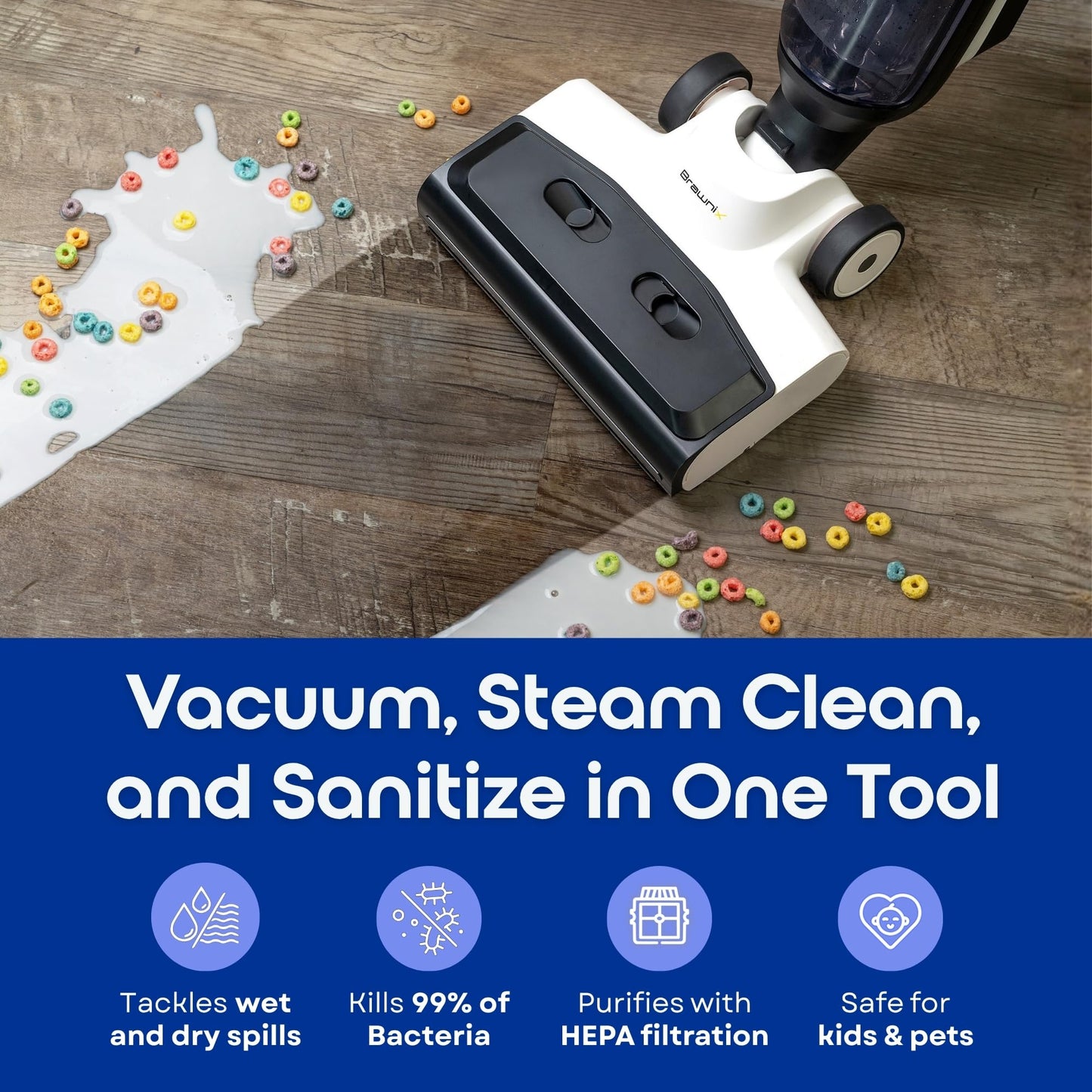 BRAWNIX Wet Dry Vacuum and Mop for Hard Floors | Digital Display | Great for Sticky Messes, Pet Hair, Picks Up Debris & Deep Scrubs | Self Cleaning | Vacuum Cleaner for Hard Floors and Area Rugs