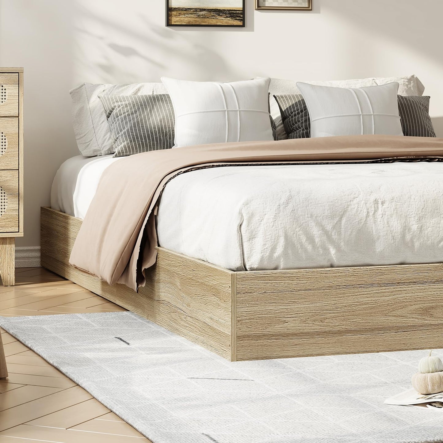 IDEALHOUSE Platform Bed Frame King Size,Wooden Slat Support,No Box Spring Needed, Easy Assembly, Natural