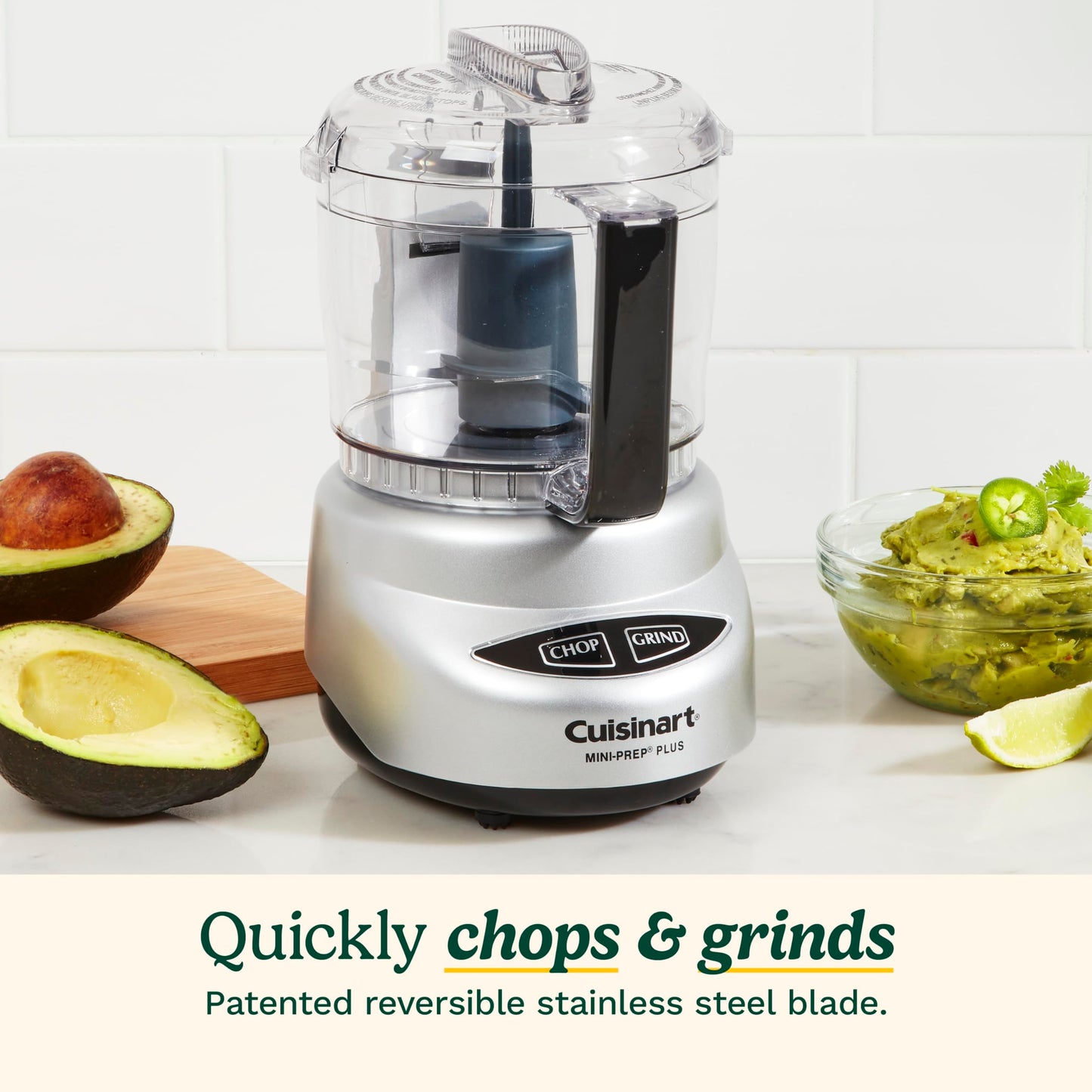 Cuisinart Mini-Prep Plus Food Processor, 24-Ounce Mini Food Processor to Chop Herbs, Vegetables, and Hard Cheese, 24-Ounce Work Bowl, Reversible Stainless Steel Blade, DLC-2ABC, Brushed Chrome/Nickel