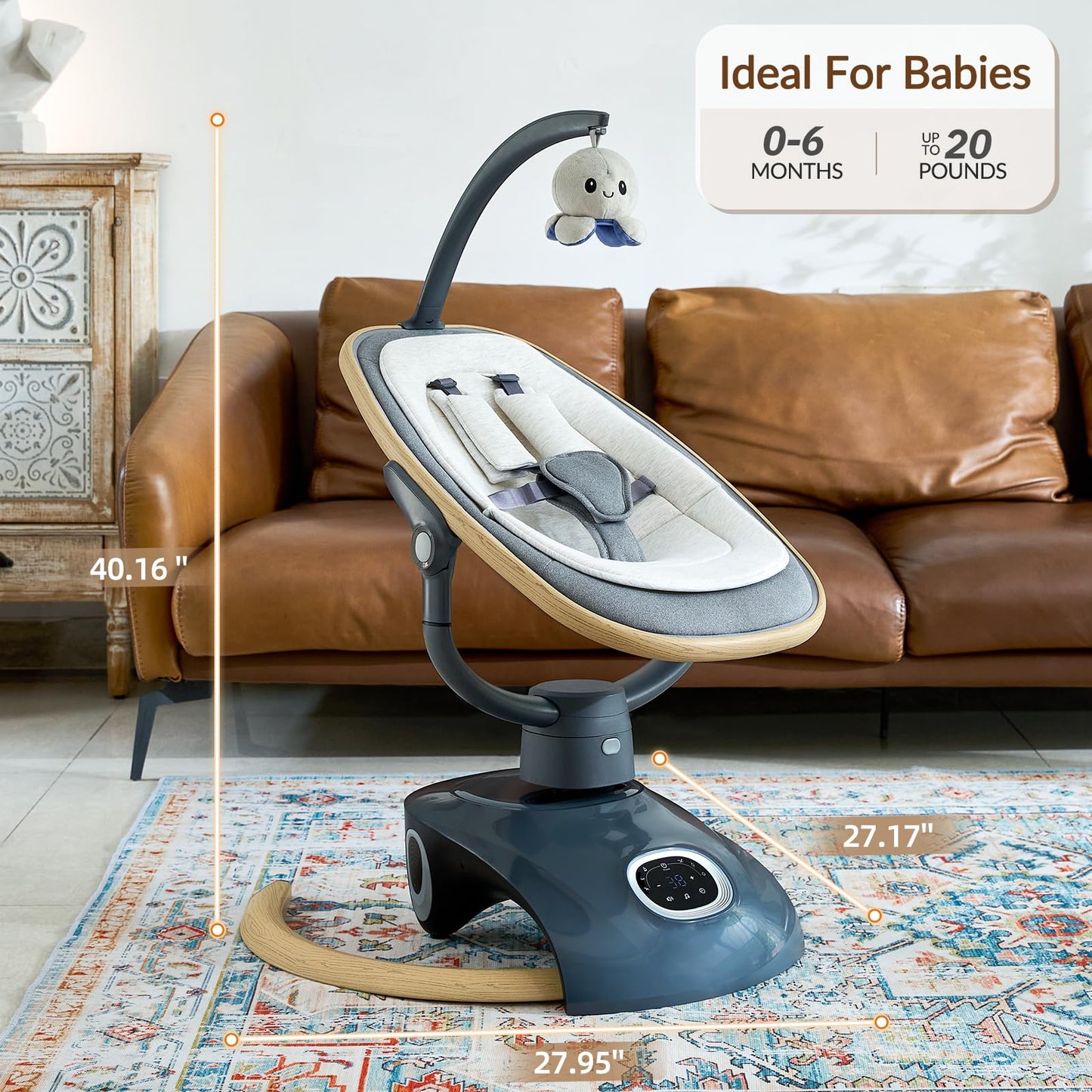 VaVaSoo Electric Baby Swing Newborn for Infants Mamroo with 5 Speeds, Multi Motion 3D Baby Rocker for Girl Boy Swingset Indoor with 13 Melodies Music, Remote Control, Dark Gray