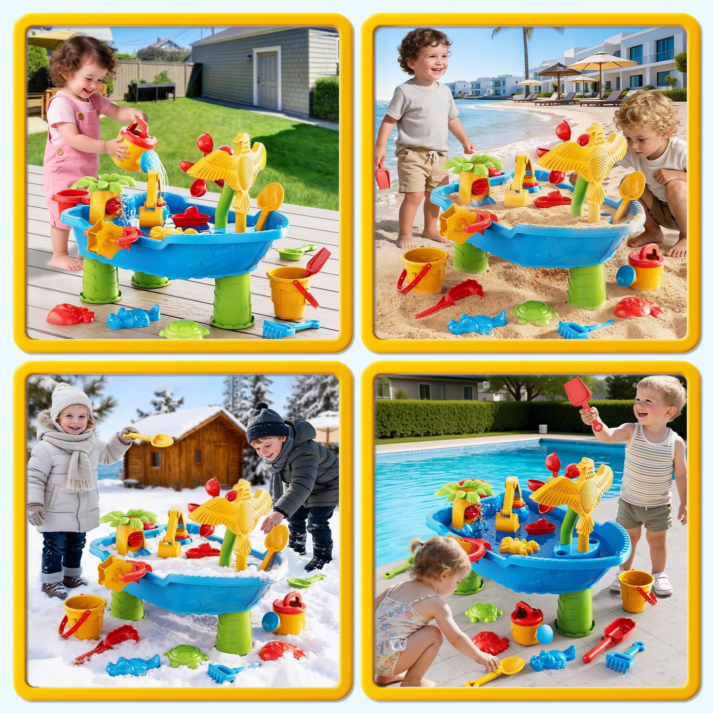 Kids Sand Water Table for Toddlers 1-3 3-5 Years, Outdoor Activity Play Set with Beach Toys, Shovels & Molds, Summer Outdoor Beach Outside Backgard Sensory Toys for Kids Boys Girls 1.5+ Years